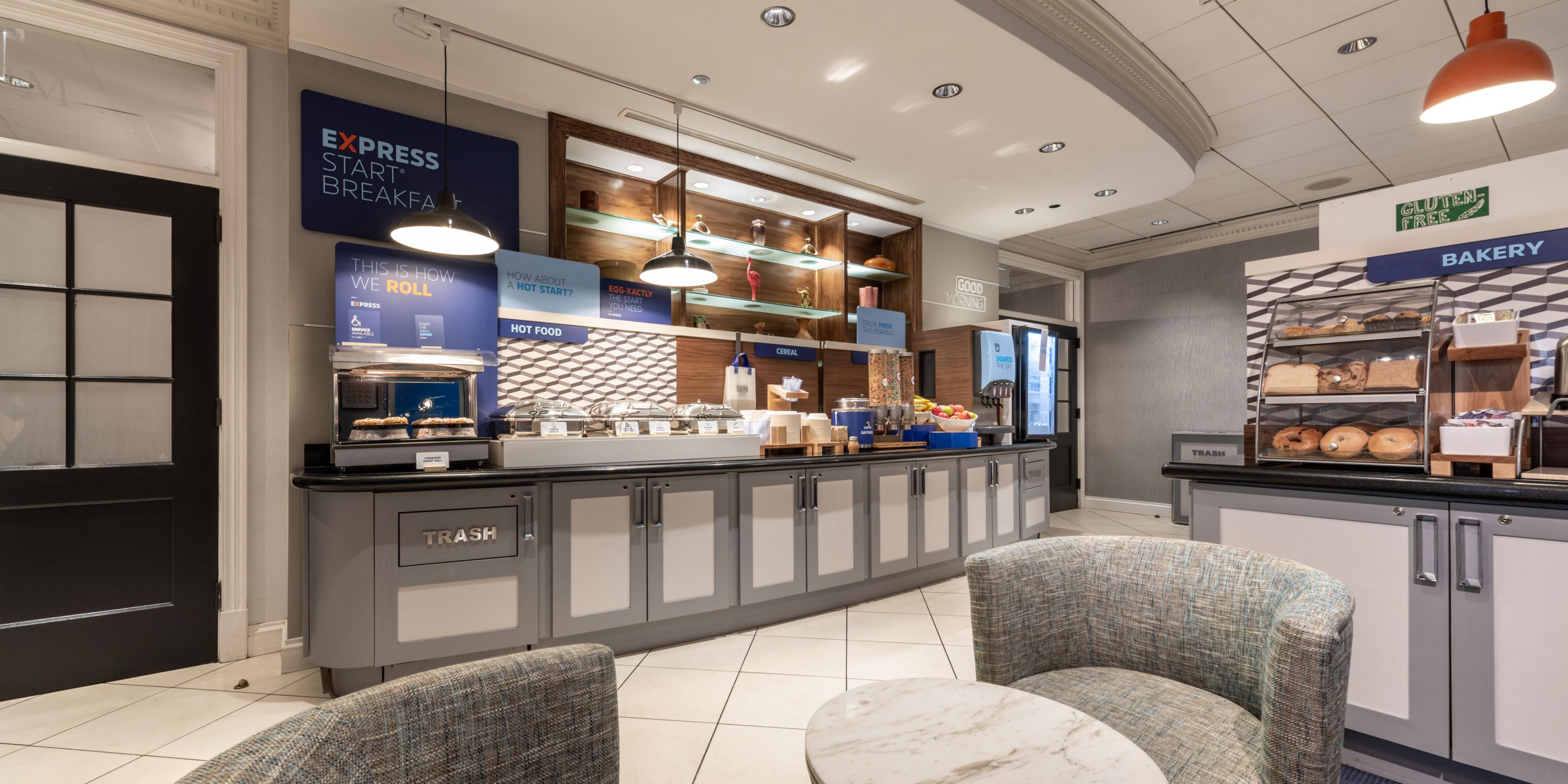 The Holiday Inn Express Chicago Magnificent Mile is newly renovated with 174 cozy rooms available for you to immerse yourself in for the night.  Our Grand Lobby/Solarium & Breakfast Bar area has a new touch of personality with a modern appeal to corporate & leisure travelers. (as of April 2019)