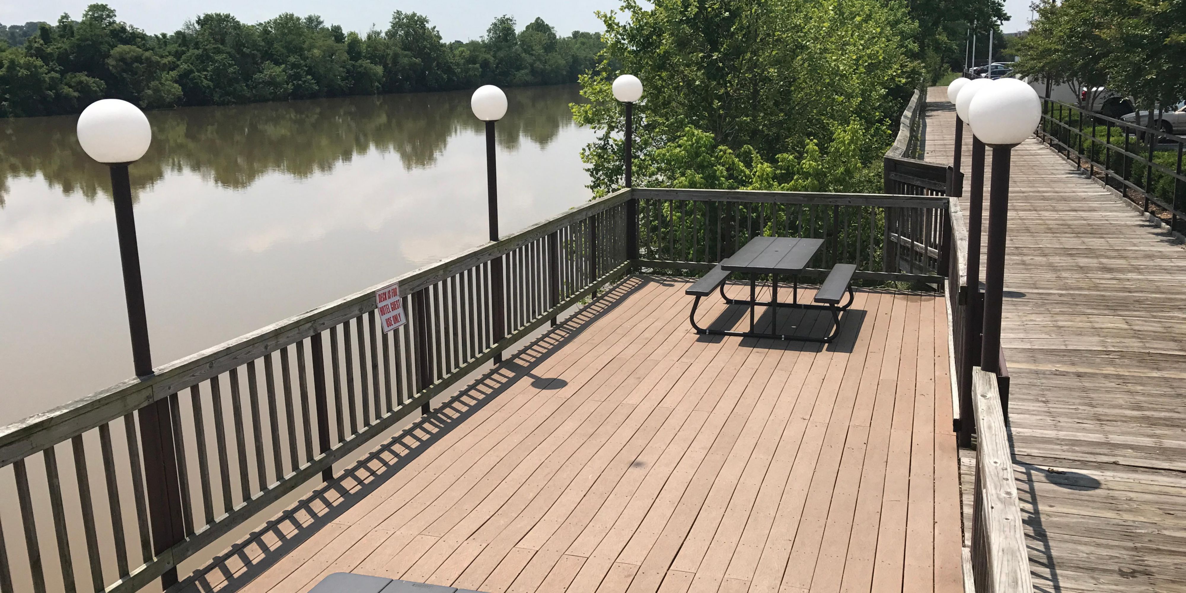 Our hotel features the only riverside deck along the Dan River. Enjoy sitting outside with a hot cup of coffee while you take in the beautiful view.  You'll also love our hotel's direct access to the scenic River Walk Trail. The trail is ideal for those early am or evening jogs or for a gentle stroll with your family.