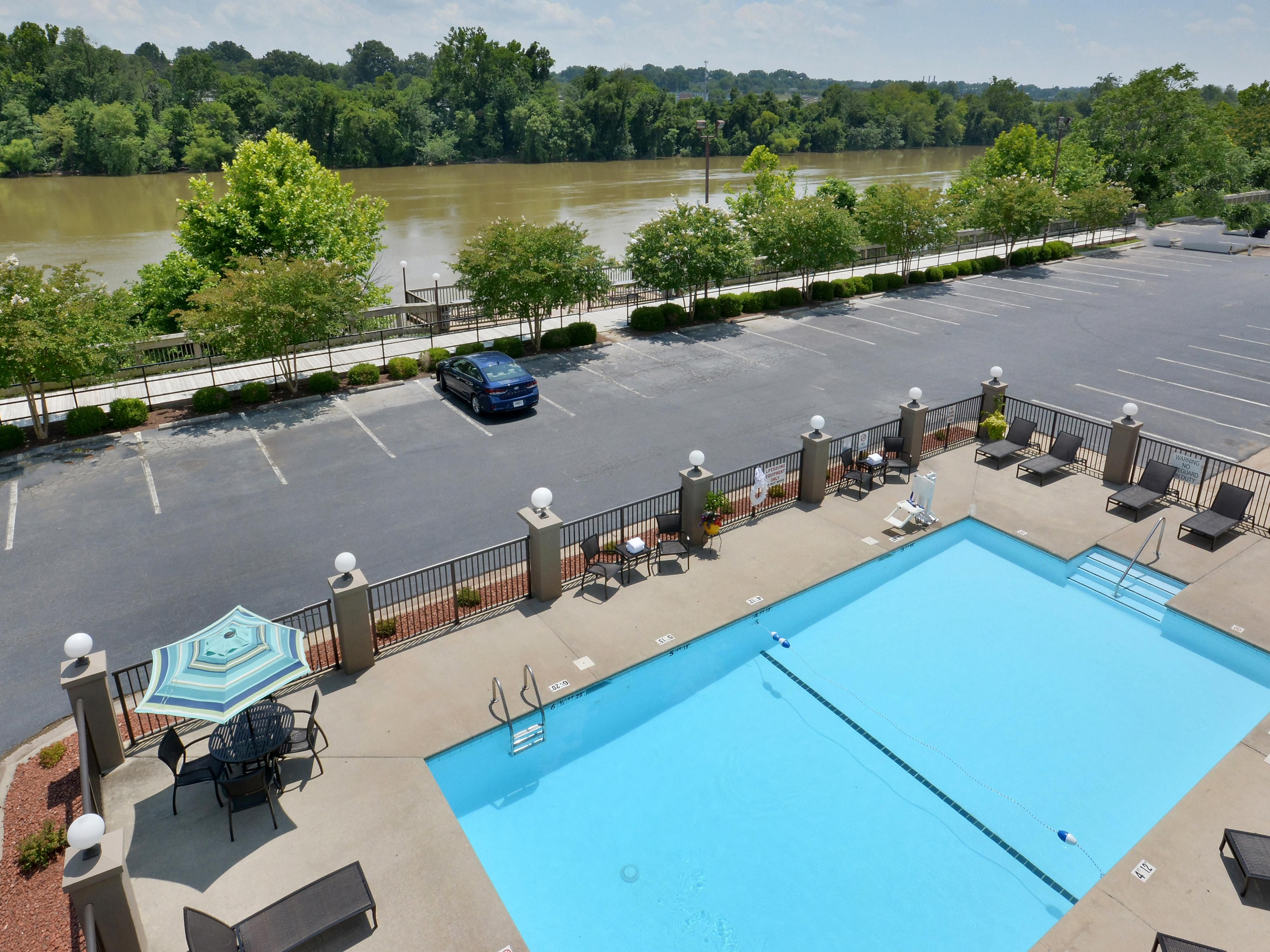 Guests can swim or take a walk along the River Walk Trail.