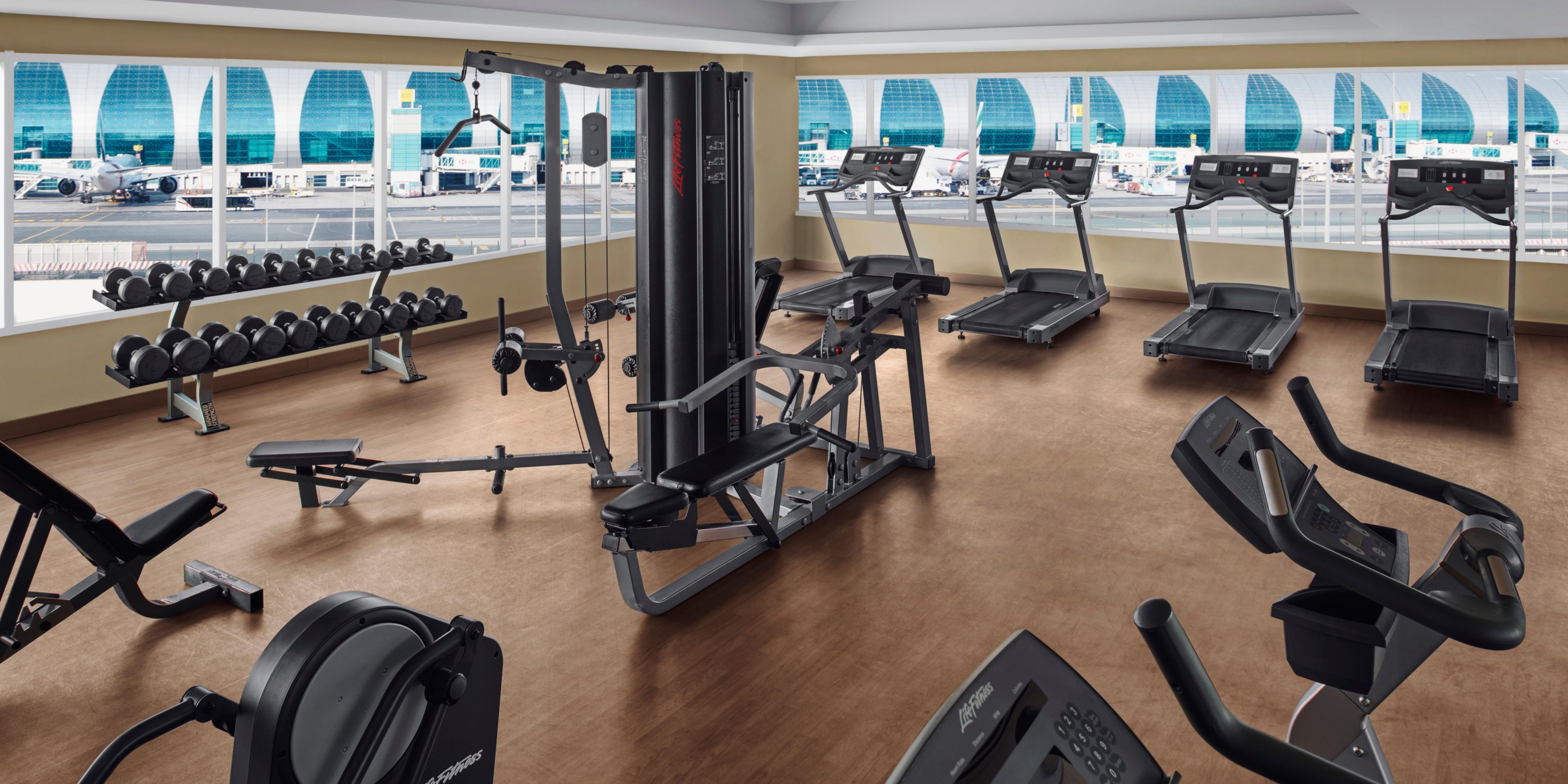 Keep up with your training while away from home. Our gym facilities are open 24 hours and offer a diverse range of options to exercise.