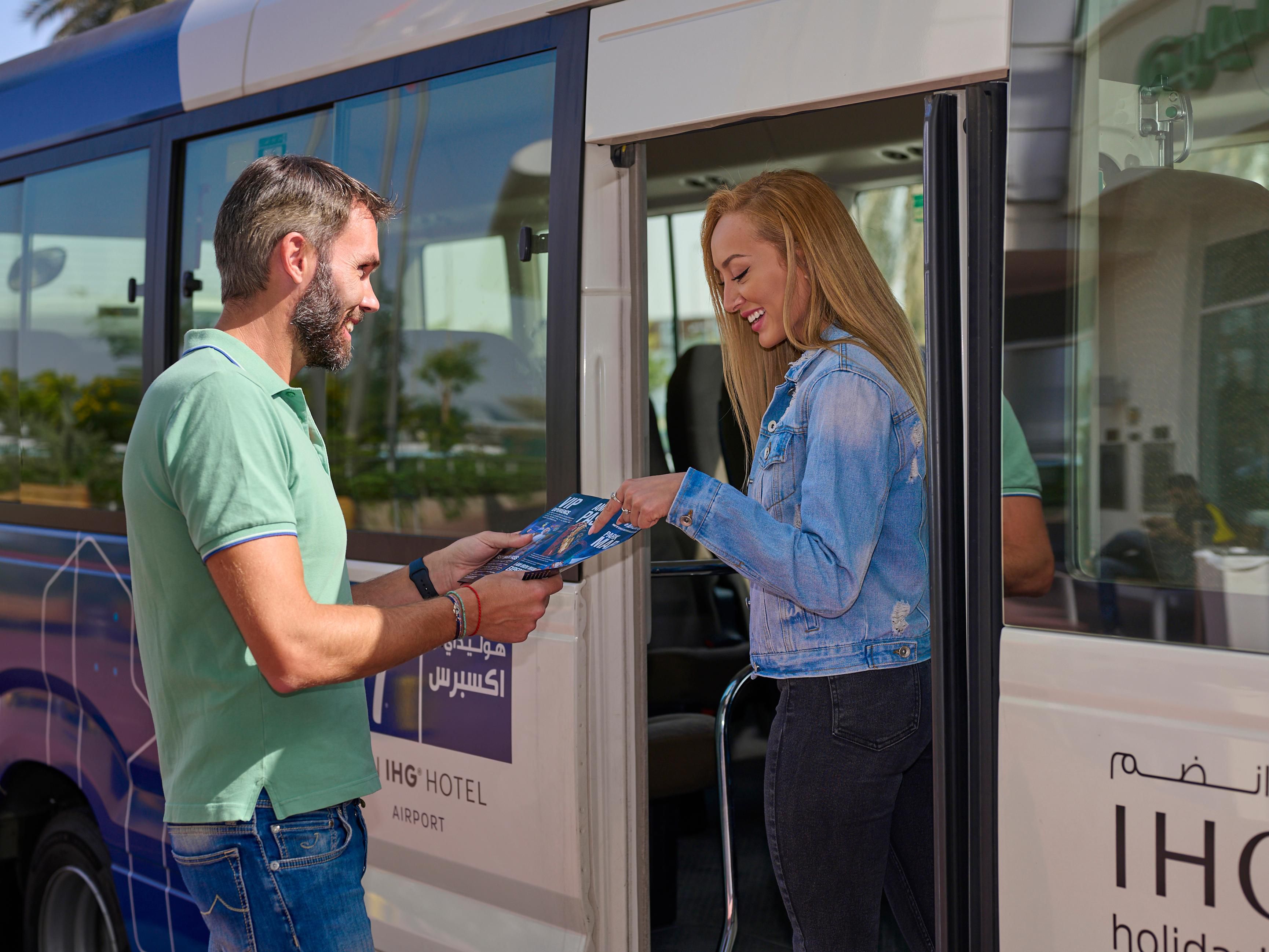 Enjoy seamless travel with our complimentary 24/7 shuttle between Holiday Inn Express Dubai Airport and DXB. Shuttle Bus Schedules: Terminal 1 (Arrivals): Pick-up at Gate A5, every 15th & 45th minute of each hour. Terminal 3 (Departures): Bus Parking Area, every 10th & 40th minute of each hour. Please note that no shuttle service provided for T2