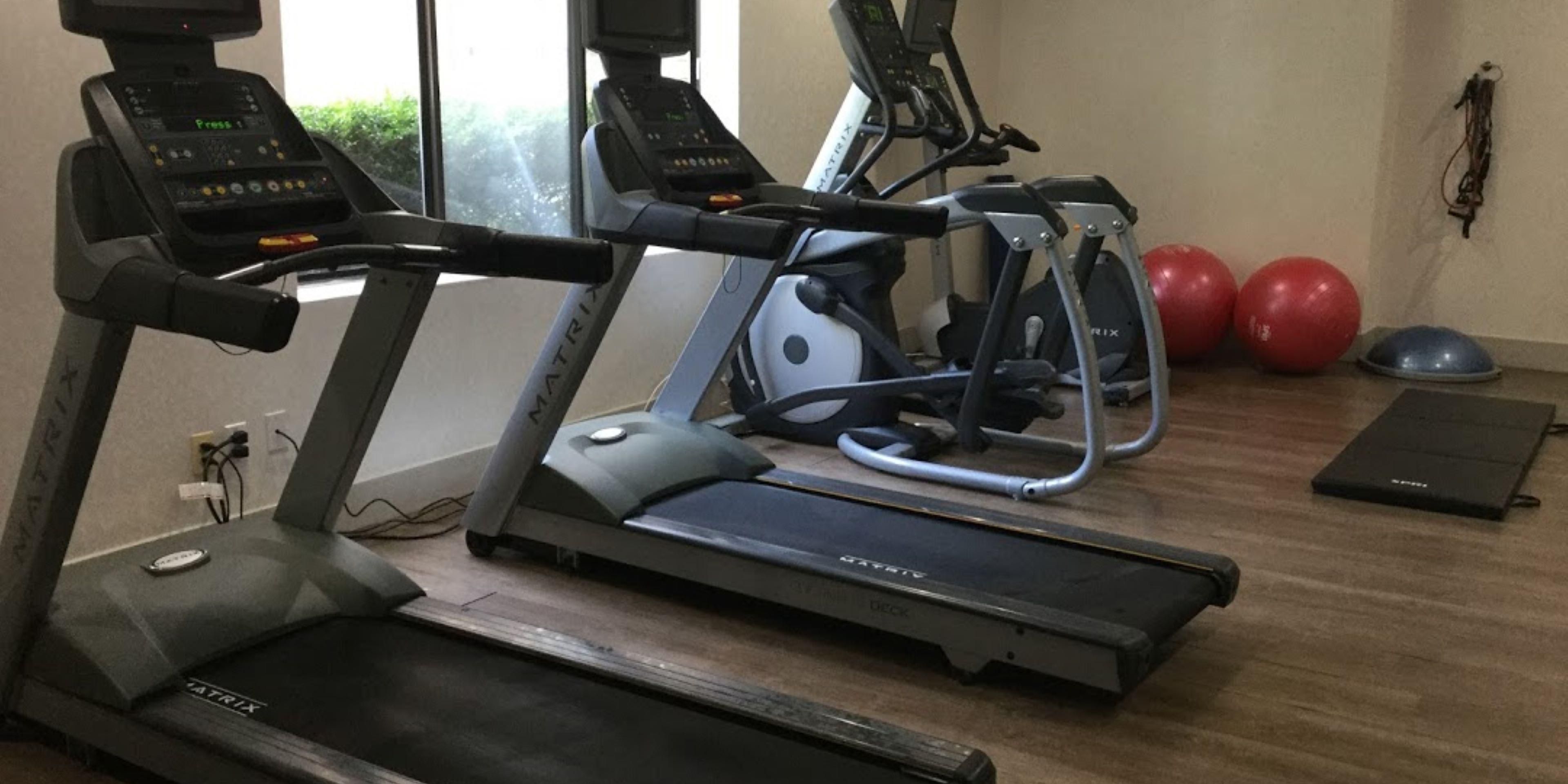 Get your sweat on in our complimentary, fully equipped Fitness Center with elliptical machines, free weights, treadmills, stationary bicycles, yoga mats, weight bench and rowing machine.