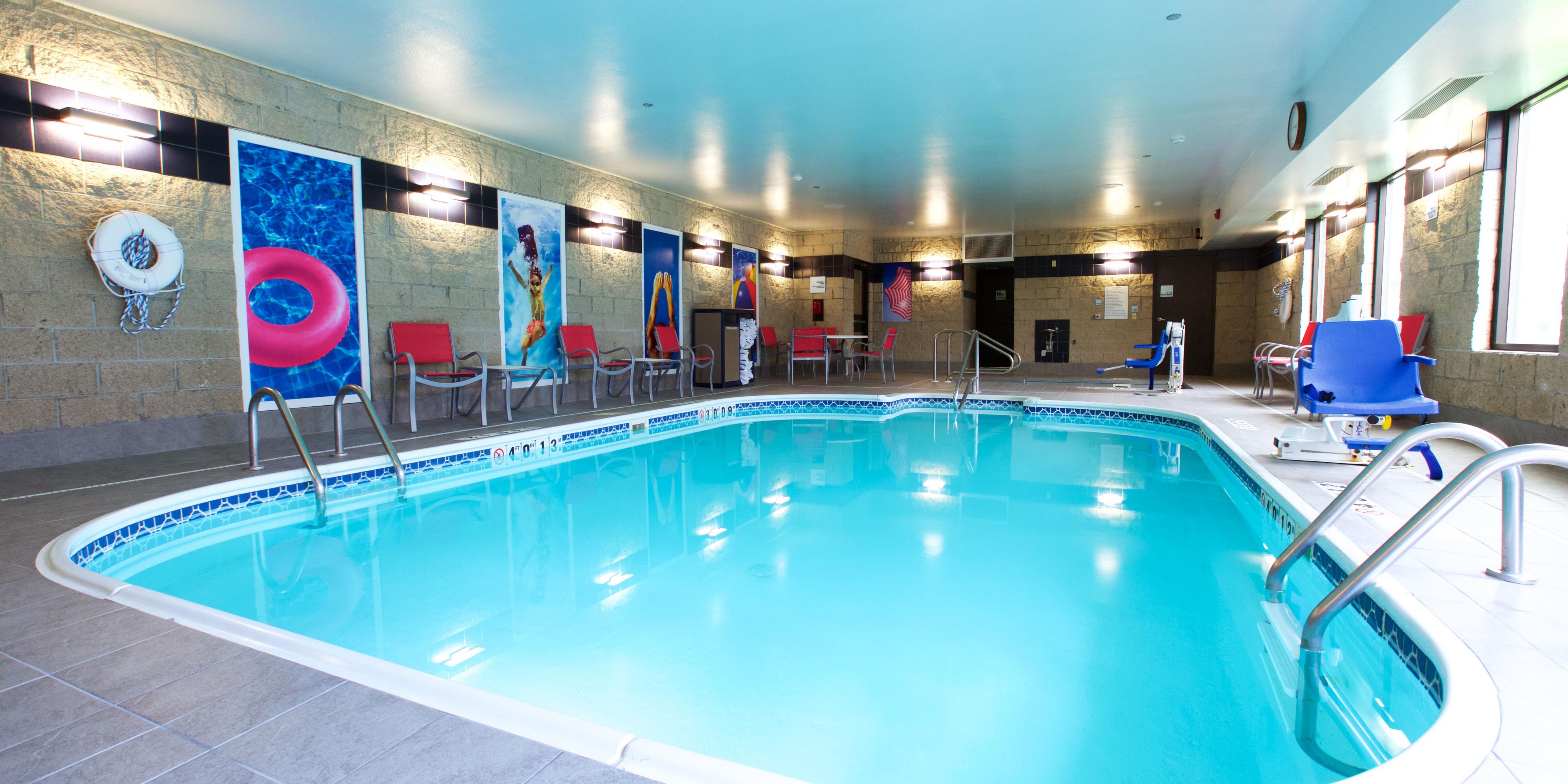 Our indoor heated pool and indoor whirlpool are great relaxing places for guests day or night!