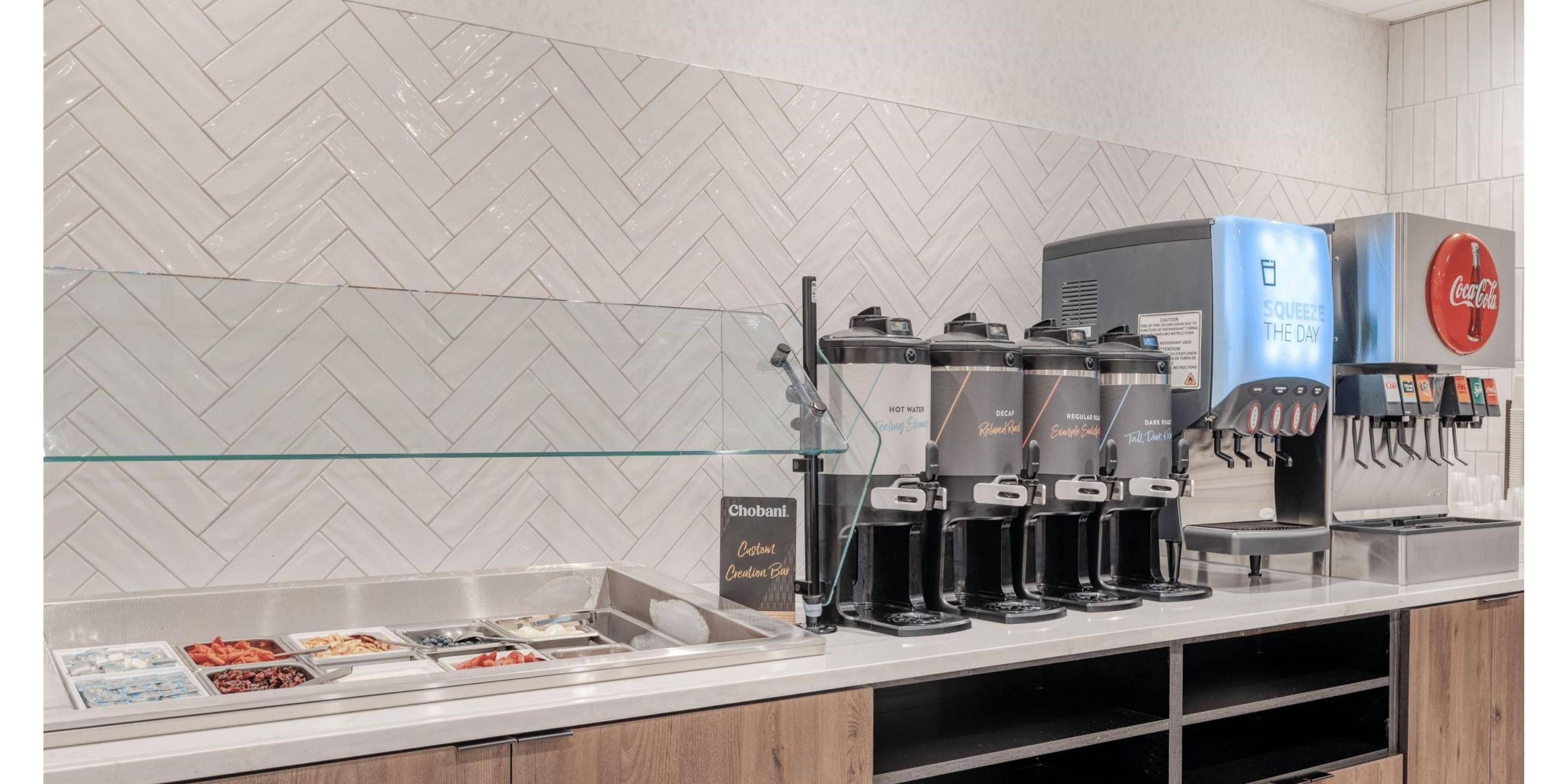 Join us for a hot breakfast buffet every morning with many different options from scrambled eggs to a fruit and yogurt bar.