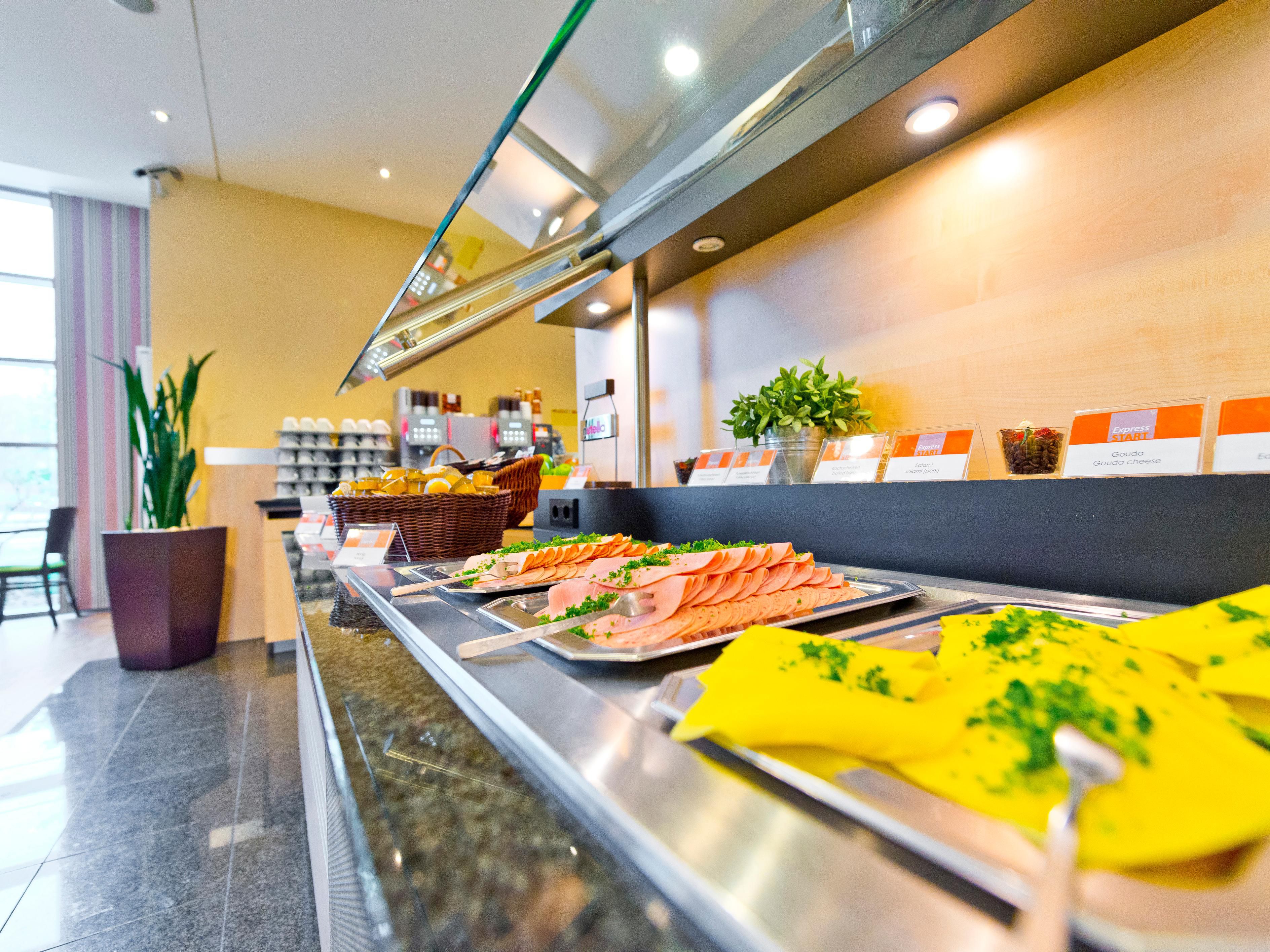 Fuel up for the day with the included continental Express Start™ Breakfast buffet in the Great Room. The spread includes pastries, cold cuts, hard-boiled eggs and more.