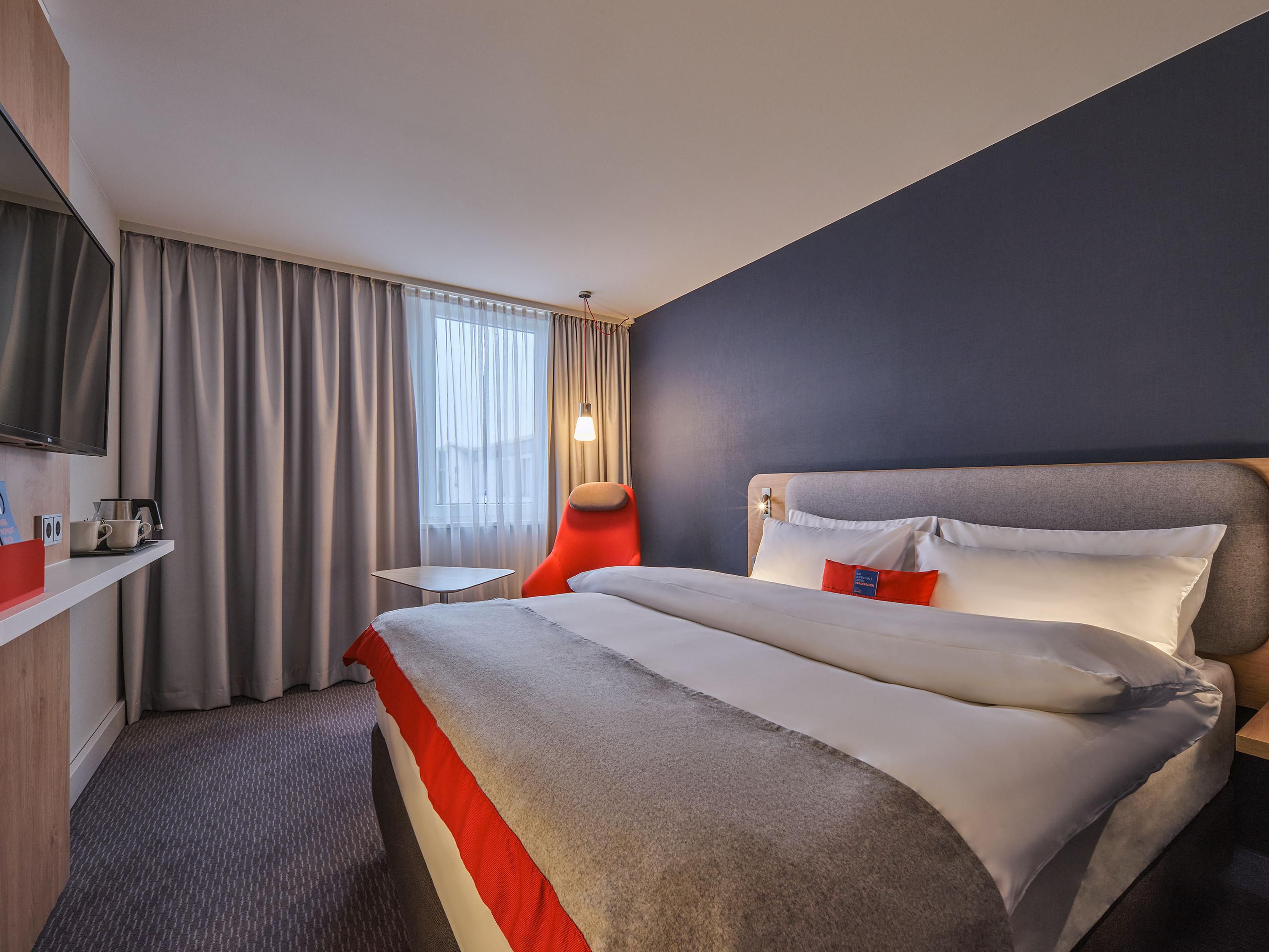 Drift off to sleep in our restful next generation guest rooms with blackout curtains and comfortable beds. They're decorated in calm shades enlivened by pops of colour and all have Flatscreen TVs, bedside USB ports and inclusive WiFi. If you're travelling with kids, all our family rooms have sofa beds.