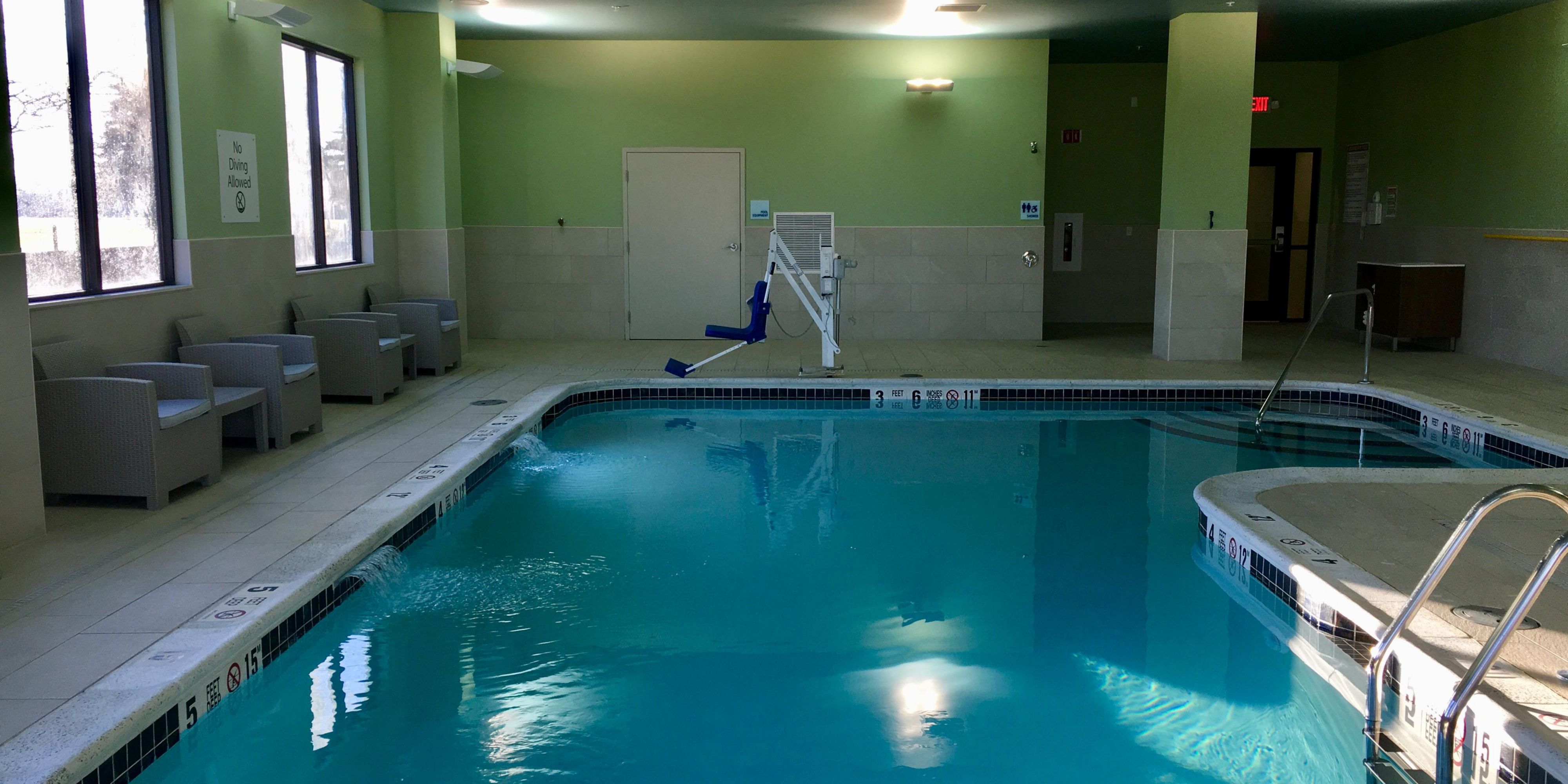Enjoy swimming in our relaxing, indoor saltwater pool. Our pool is open all year long from 8AM-10PM. 
