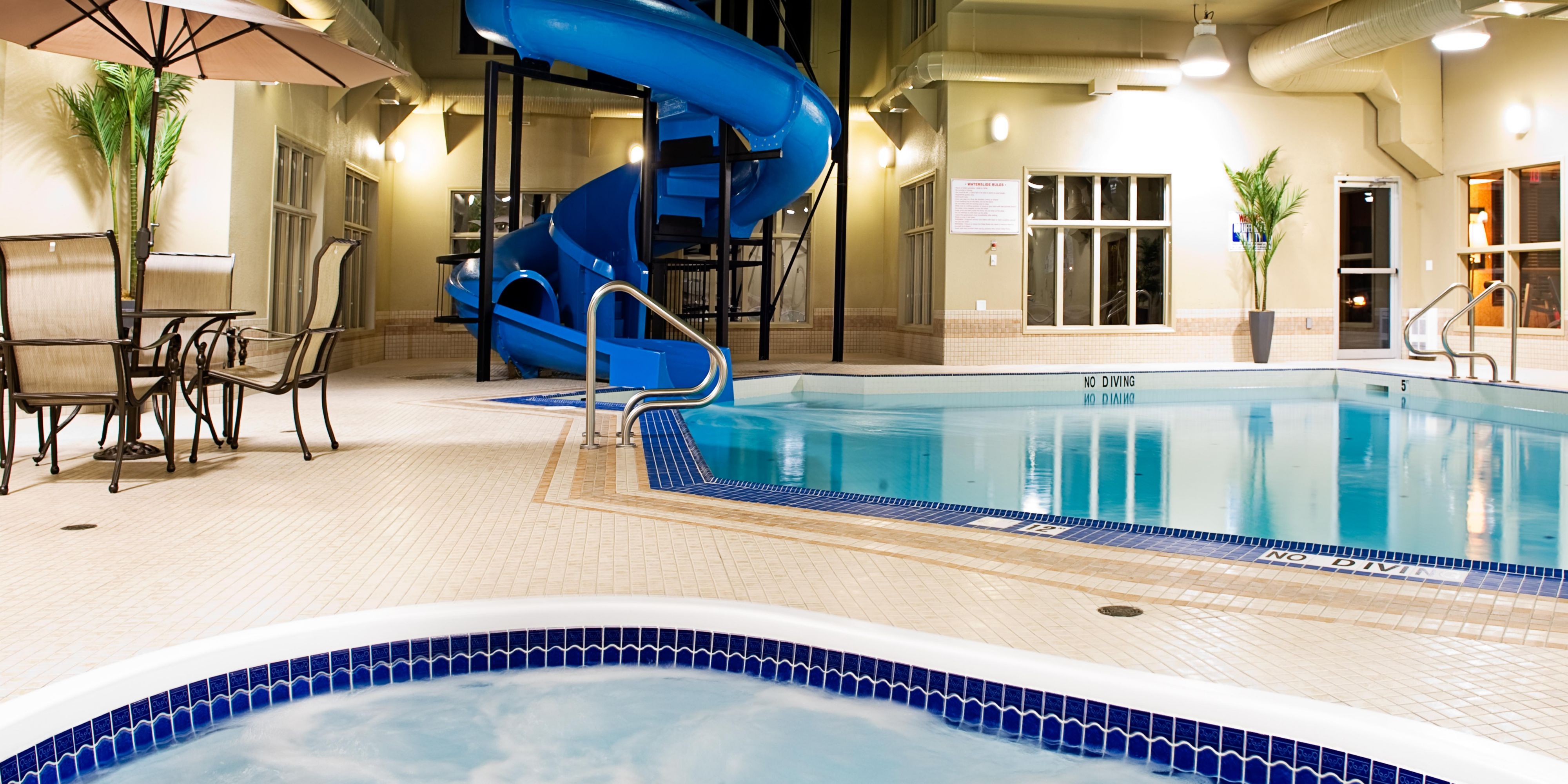 Our hotel features an indoor heated swimming pool, waterslide, and hot tub. You won't want to miss the chance to check it out.