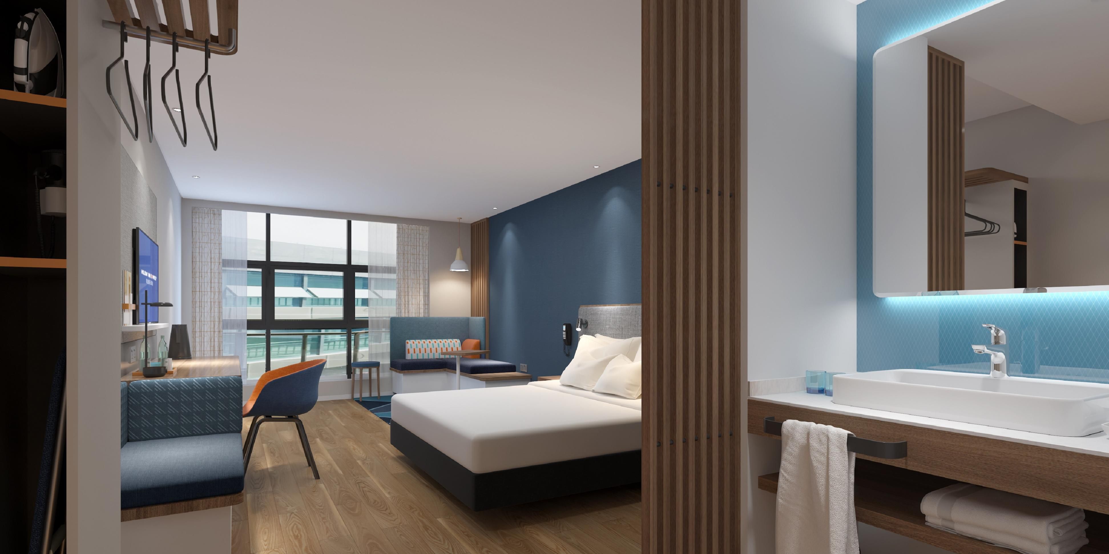The hotel has 242 stylish rooms with multifunctional furniture designed to increase comfort and privacy during your stay. Rooms are fitted with strategically placed power outlets and USB ports to support multiple device usage. You’ll enjoy a comfortable bed, a refreshing shower, office-style, and leisure accouterments.
