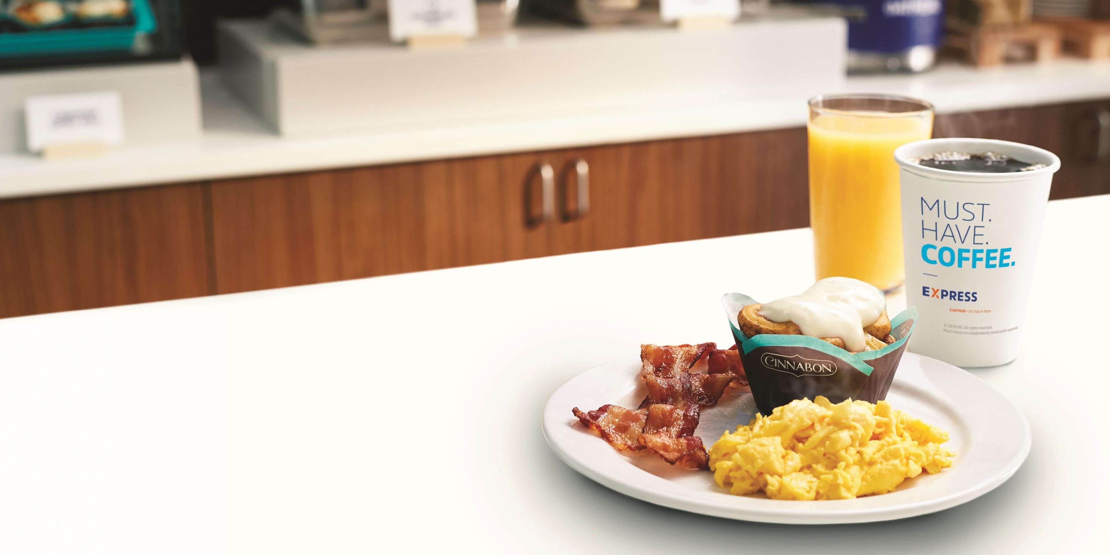 Kick start your day with our Express Start Breakfast, favorites including eggs and bacon, our signature cinnamon rolls and fresh coffee. Offered from 6:30AM-9:30AM everyday. 