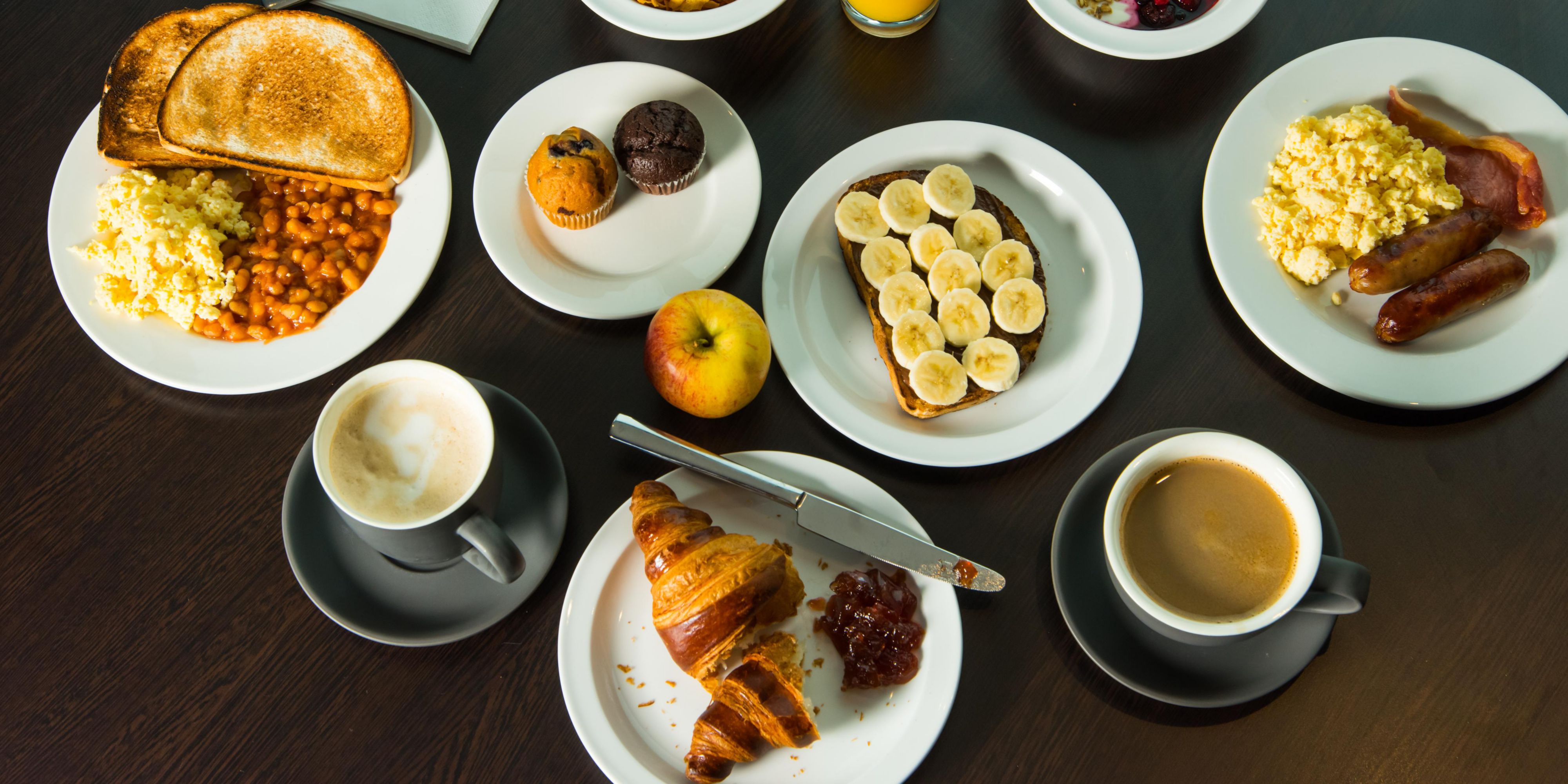 Kickstart your morning with our inclusive breakfast. Choose from a selection of hot and cold items like bacon, scrambled egg, sausages, toast and pastries. Grab & Go bags are available if you're in a hurry!
