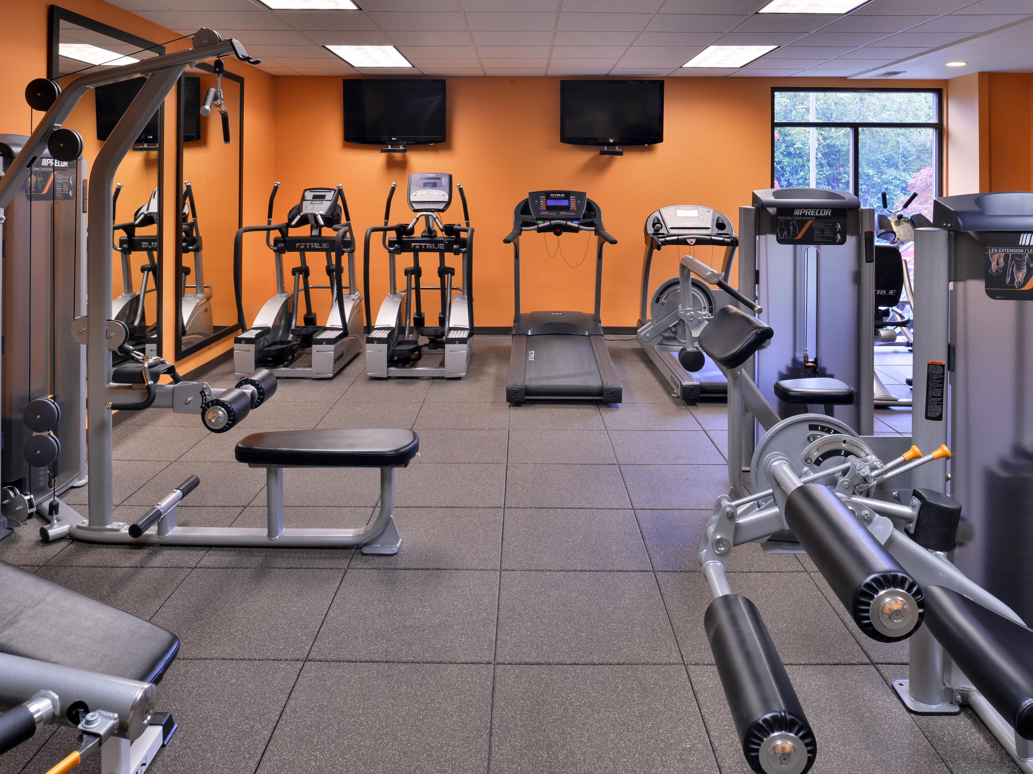 Break a sweat anytime in our 24-hour fitness center with elliptical machines, free weights, treadmills, a rower, and a stationary bike. Access to our state-of-the-art fitness room is complimentary during your stay.