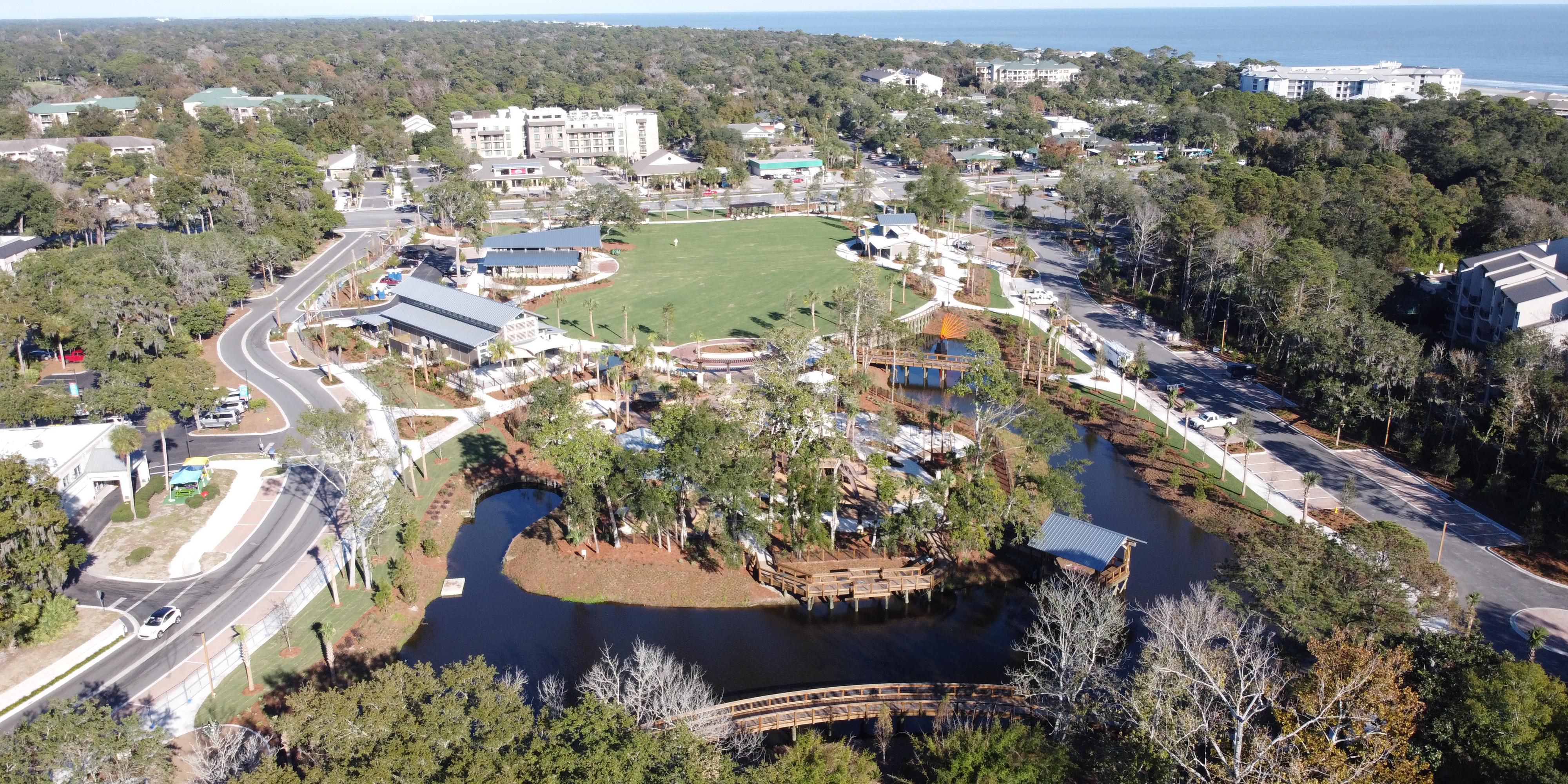 Our adjacent neighbor Lowcountry Celebration Park has 10 acres of outdoor fun for everyone! You will find walking trails, fitness stations, grassy lawn space, a pirate ship playground with a sandbox area and unique water features, children's museum, bandstand, and free WiFi!