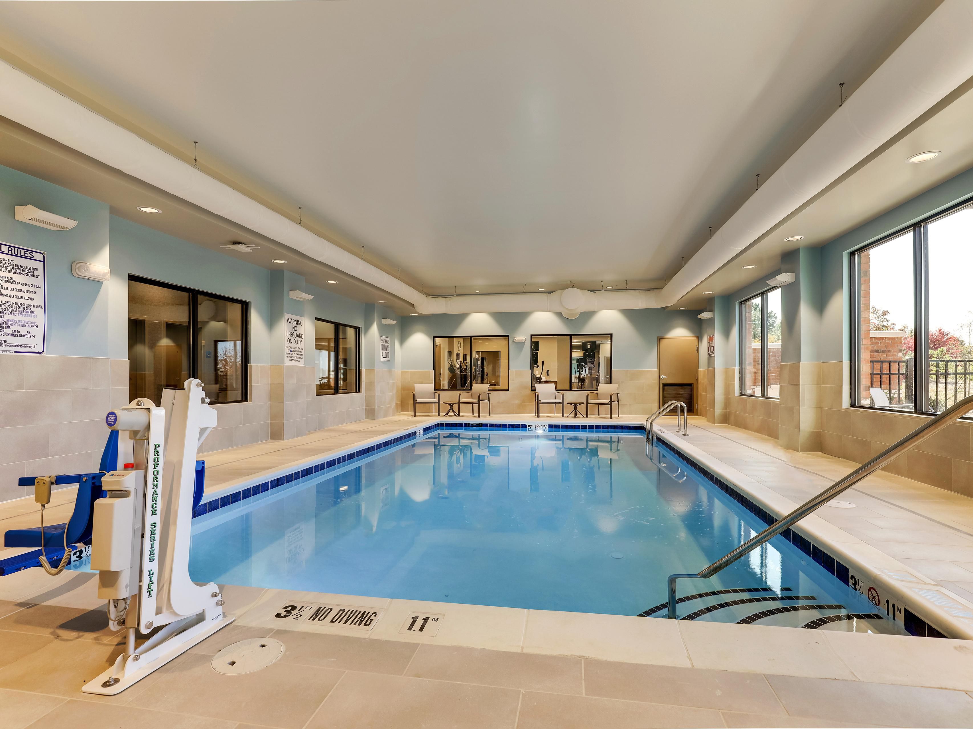 Our Indoor Heated Saltwater Pool is open year round from 6am to 10pm daily. Kick back and relax with your family and enjoy a pool day, no matter the weather! 