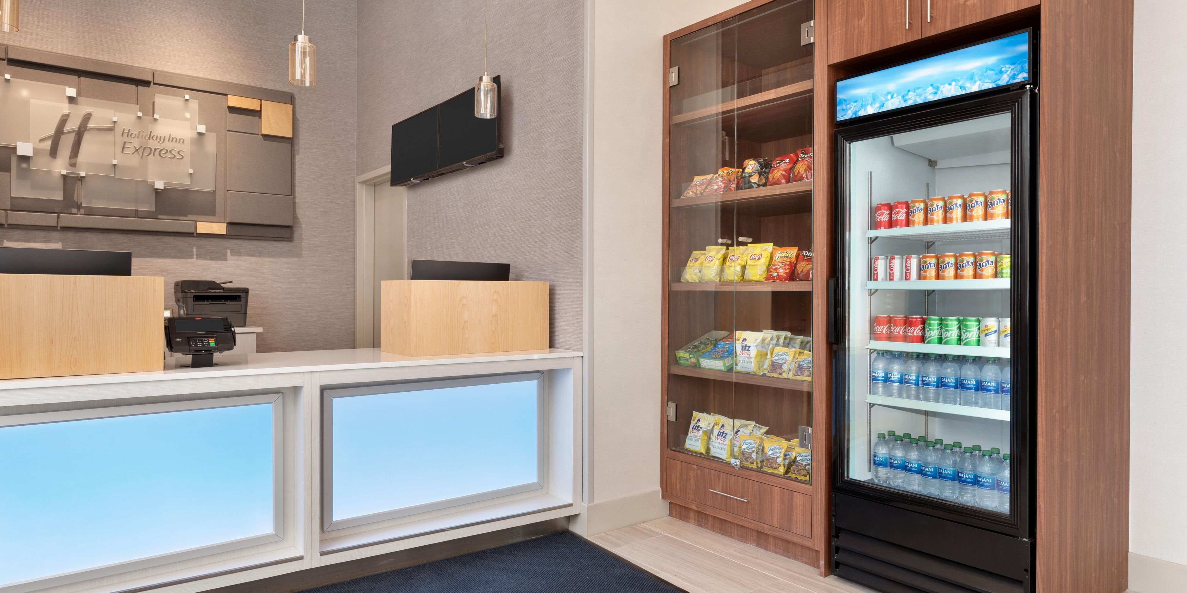 Working hard?  Take a break and enjoy a snack or beverage from our convenient pantry located on the lobby level close to the front desk. 