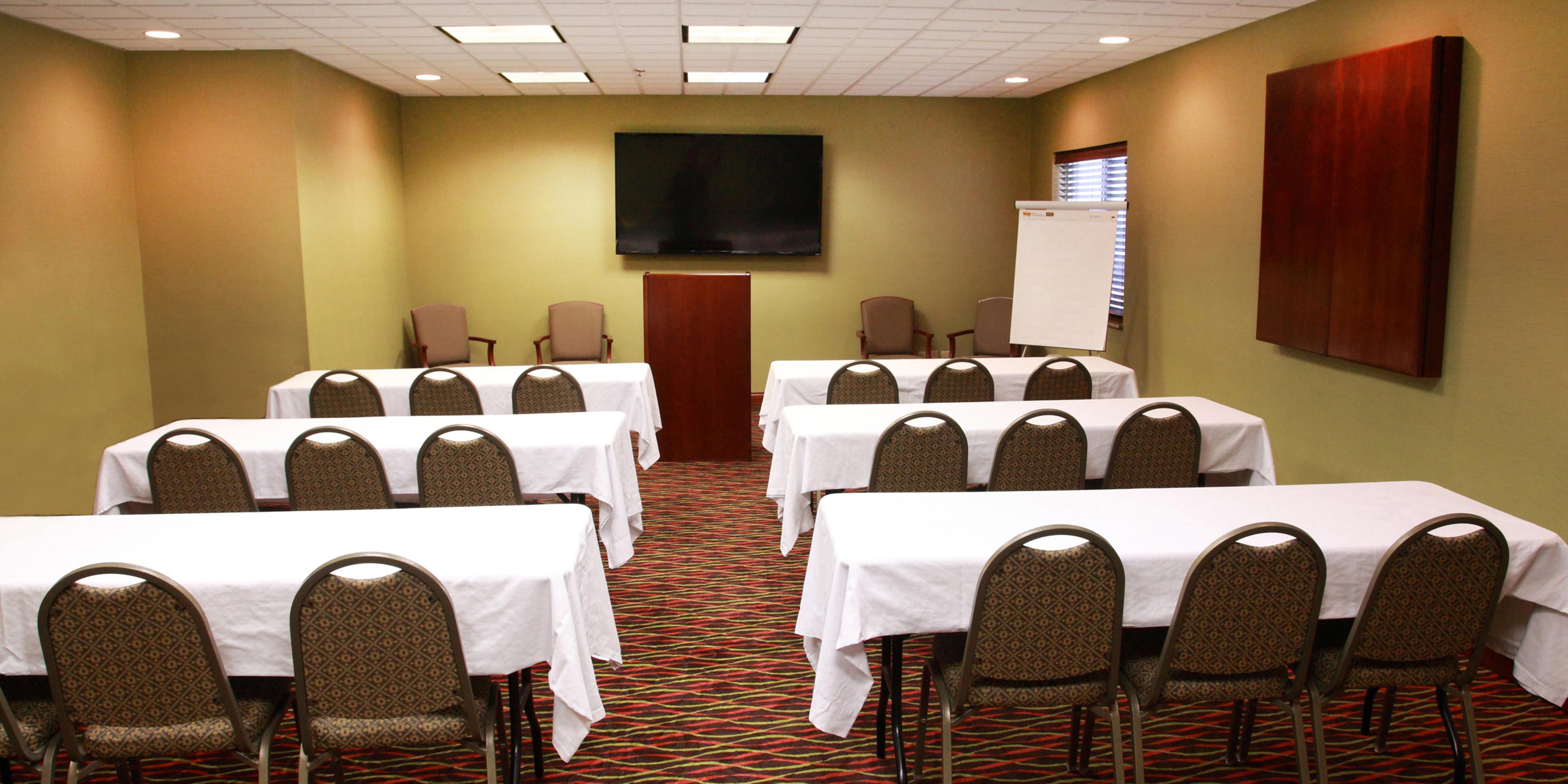 You're welcome to use our 558-sq-ft meeting room for the business or social event you're planning in Jamestown. Our hotel meeting room can accommodate 35 of your guests, and boasts free high-speed, Wi-Fi Internet access and windows for natural lighting.