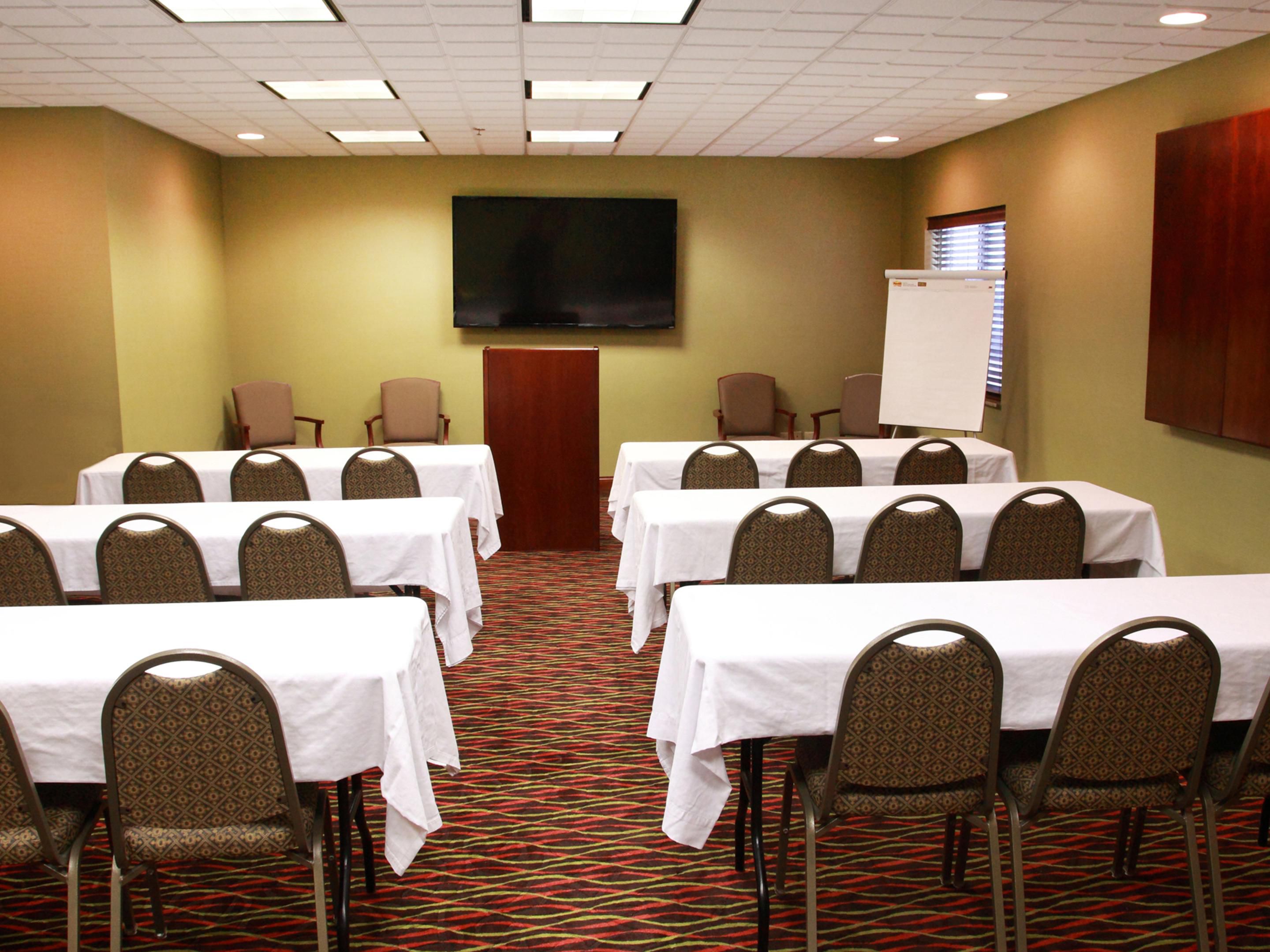 You're welcome to use our 558-sq-ft meeting room for the business or social event you're planning in Jamestown. Our hotel meeting room can accommodate 35 of your guests, and boasts free high-speed, Wi-Fi Internet access and windows for natural lighting.