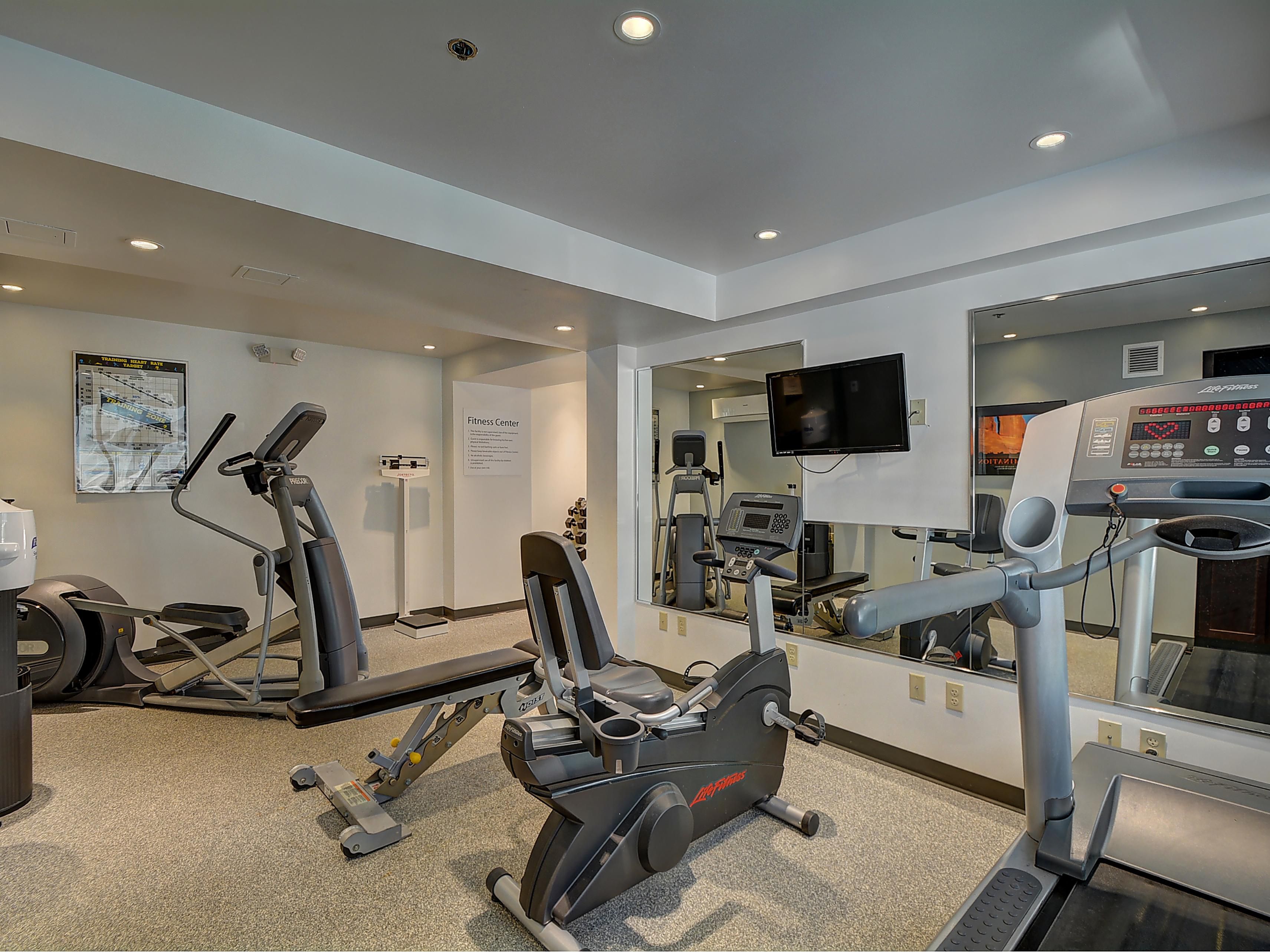 Fit travelers, don't sweat it, we've got you covered! You're welcome to go for a swim in our heated indoor pool or enjoy an invigorating workout in our complimentary Fitness Center. You'll find treadmills, elliptical machines, free weights or a stationary bicycle available just for you! Stay smart and fit when you sta