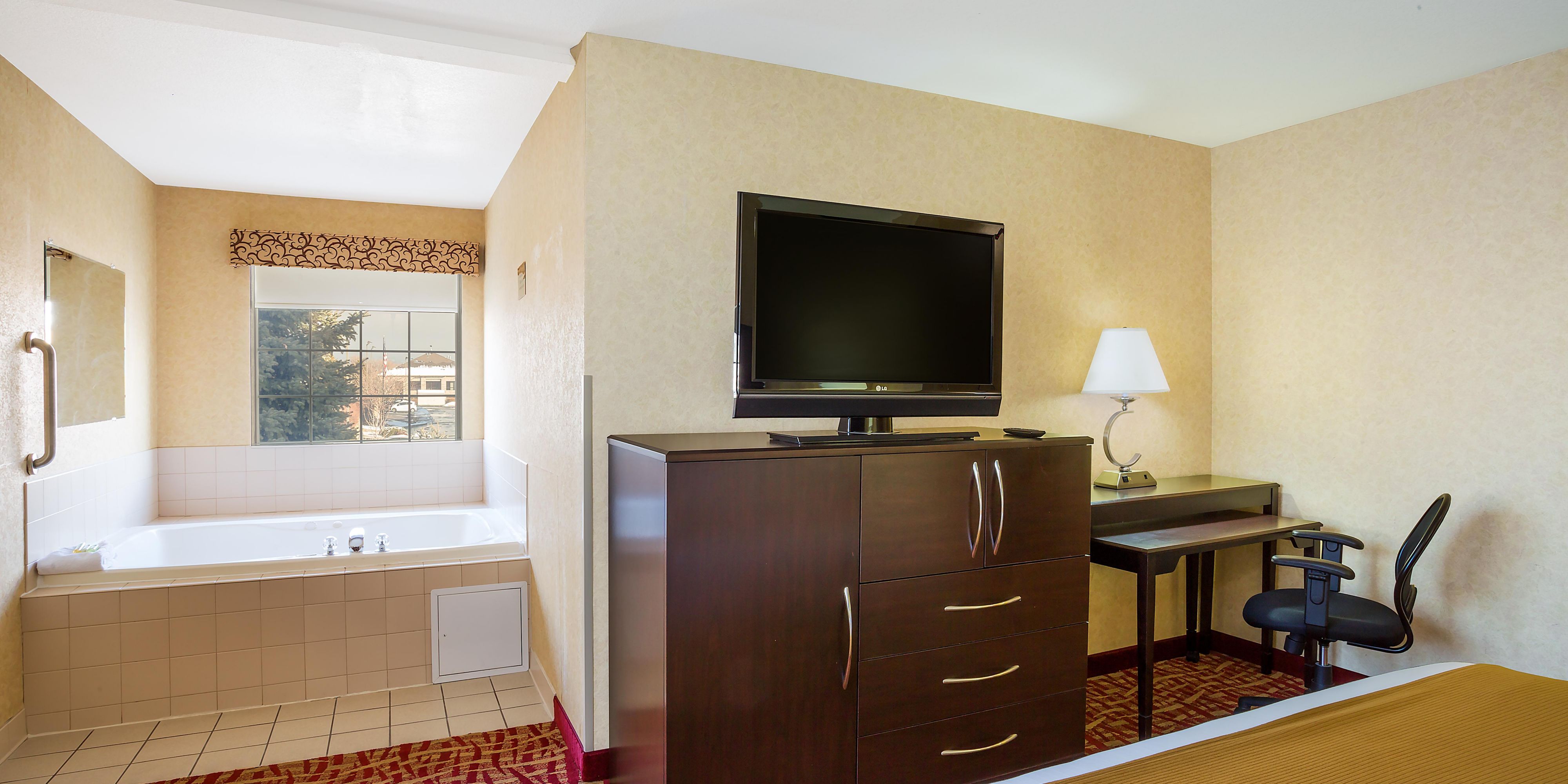 An amazing romantic night is ready for you with our in room Jetted Tub rooms! Many restaurants also  deliver to your room (ask the front desk for recommendations).