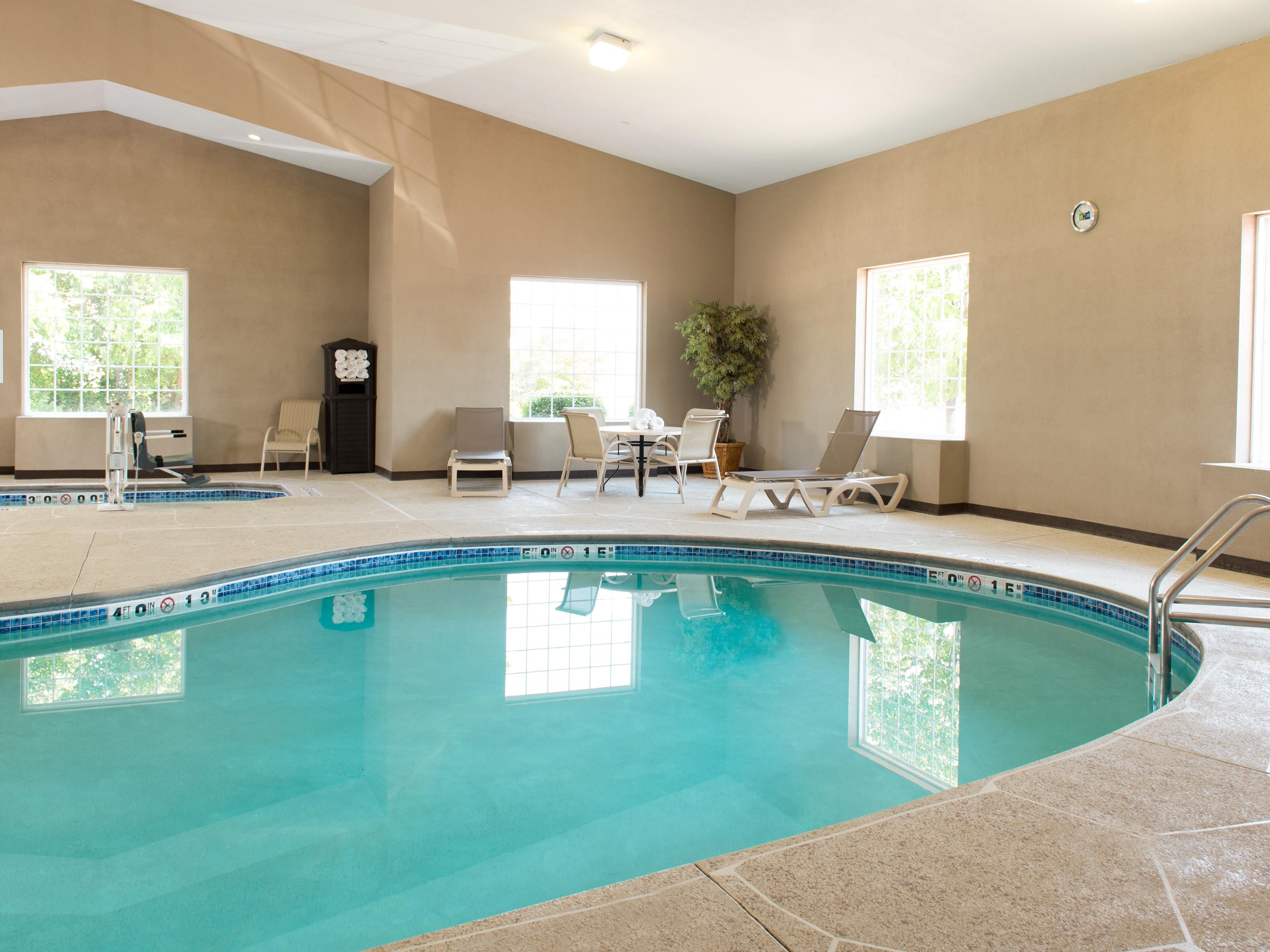 Enjoy our indoor pool and hot tub during your stay. Both are open daily from 6am to 11pm.