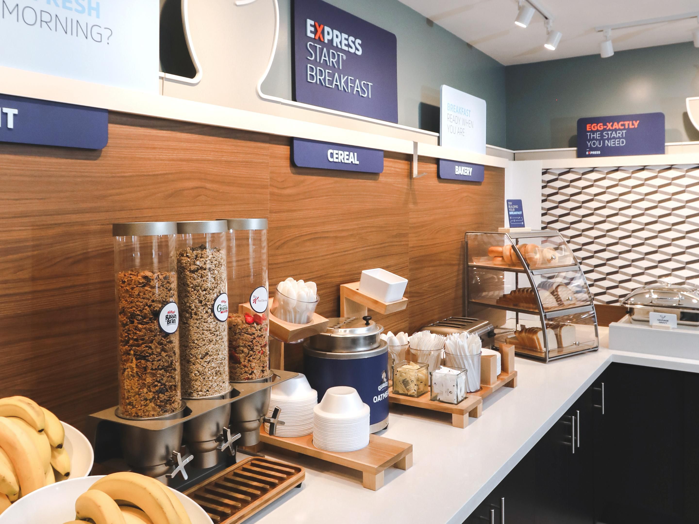 At the Holiday Inn Express and Suites Lompoc we have a complimentary, hot breakfast waiting for you every morning. There's a whole buffet full of offerings sure to please everyone. Our Express Start Breakfast is the perfect way to begin your day.
