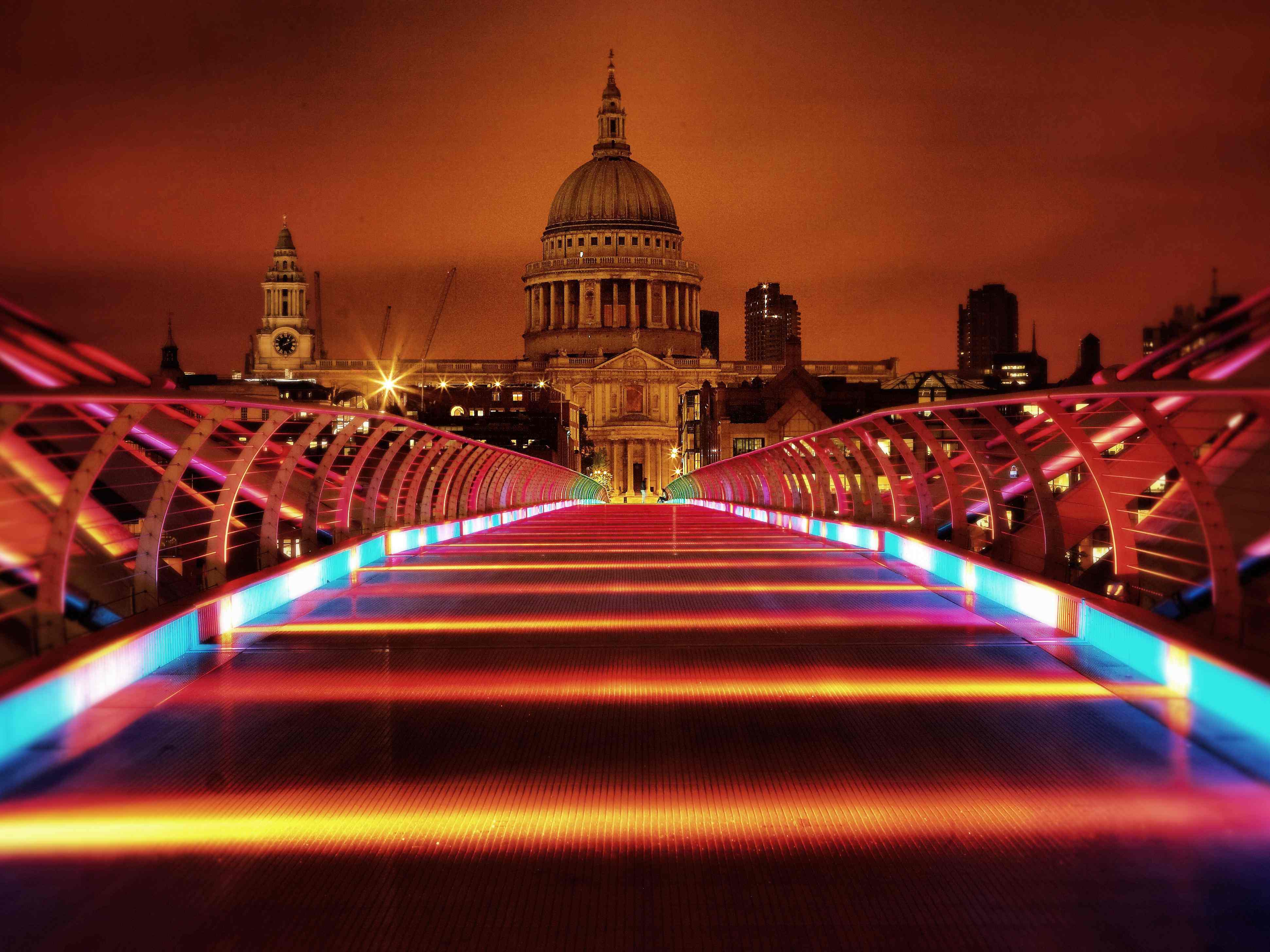 View At Night St Pauls Cathedral From Millenium Bridge