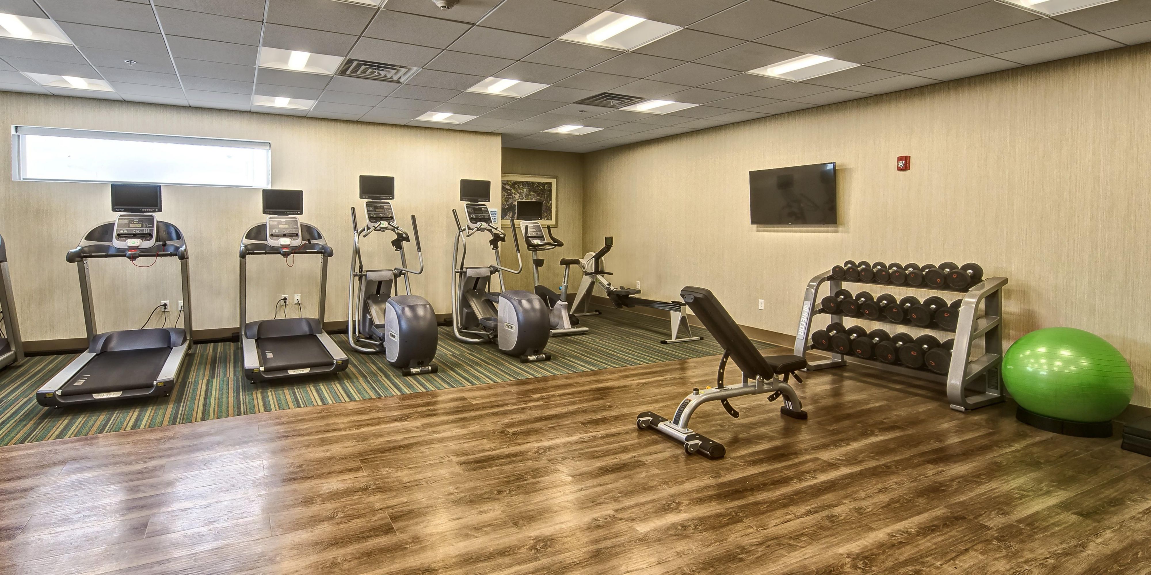 Our brand new Fitness Center is fully equipped with state of the art equipment, including treadmills, elliptical machines, upright bike, rower, dumbbells and bench, exercise ball, physicians scale, complimentary fresh towels, and water are also available. Open 24 hours a day, every day. 