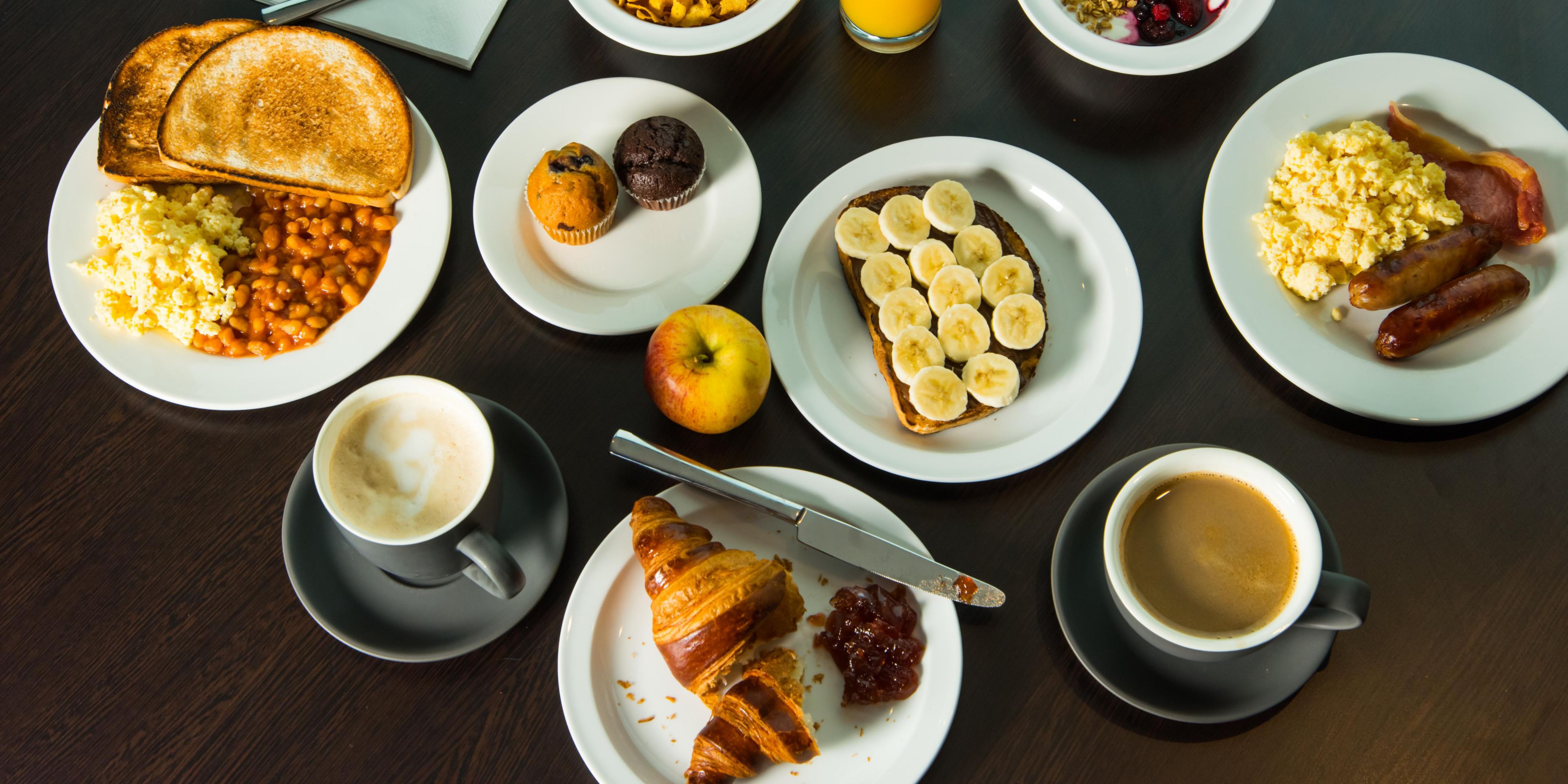 Kickstart your morning with our inclusive breakfast. Choose from a selection of hot and cold items like bacon, scrambled egg, sausages, toast and pastries. Grab & Go bags are available if you're in a hurry!
