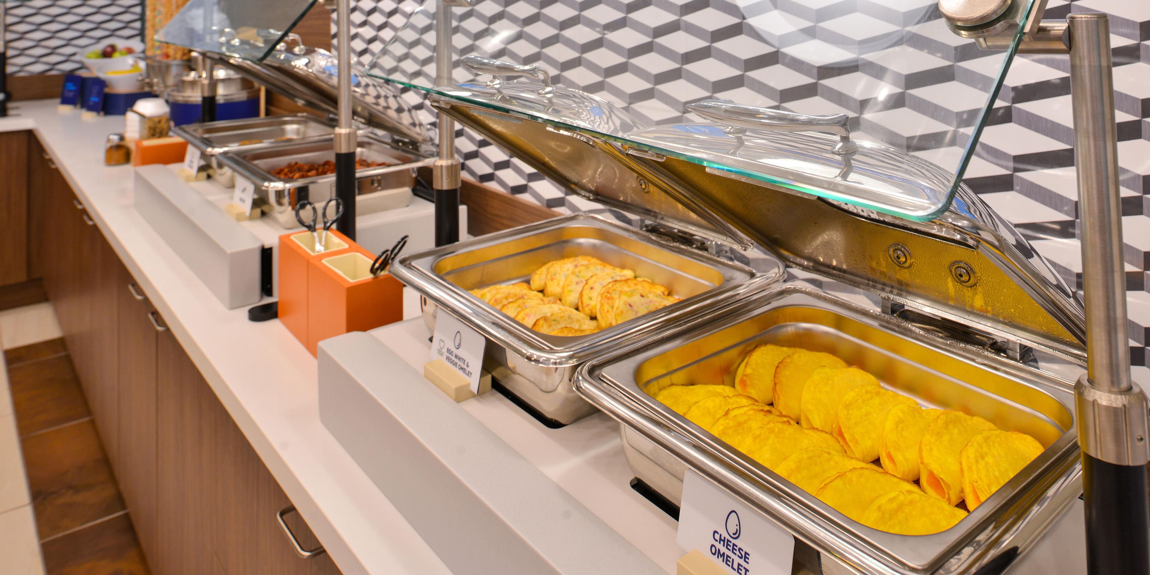 We are serving a full cafeteria-style breakfast that includes Scrambled Eggs, Omelets, Turkey Sausage, Pork Links, Veggie Omelets, Fresh Fruit, Sausage Biscuits, and Gravy, Oatmeal, and many more options available as well as a gluten-free option.