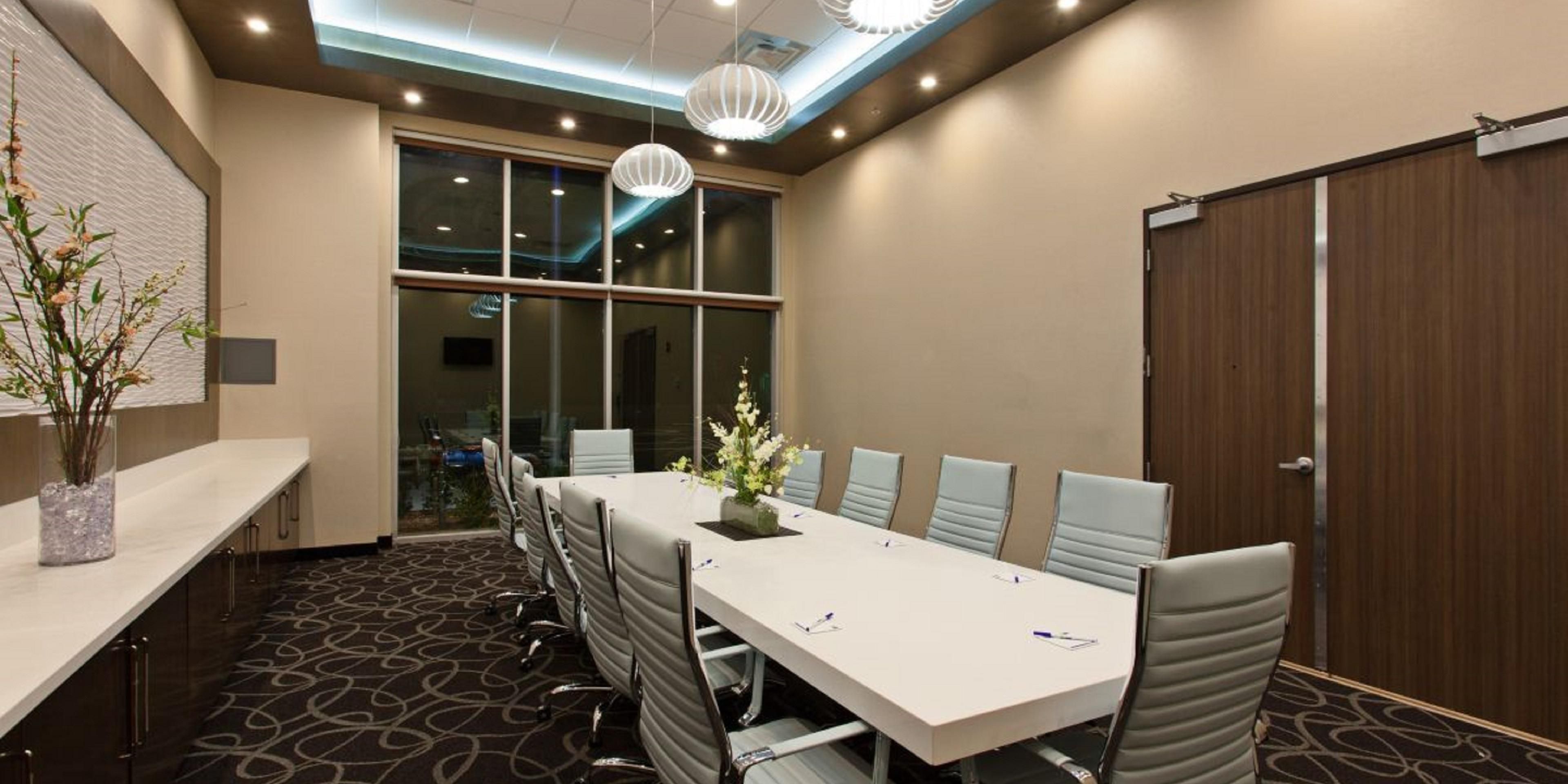 Looking for a space to hold your next small meeting?  Tired of dark, stuffy, hotel board rooms?  Our board room will provide you with a bright and modern venue from which to meet with colleagues in the area!  Email our Sales Team and ask how we can elevate your next meeting.