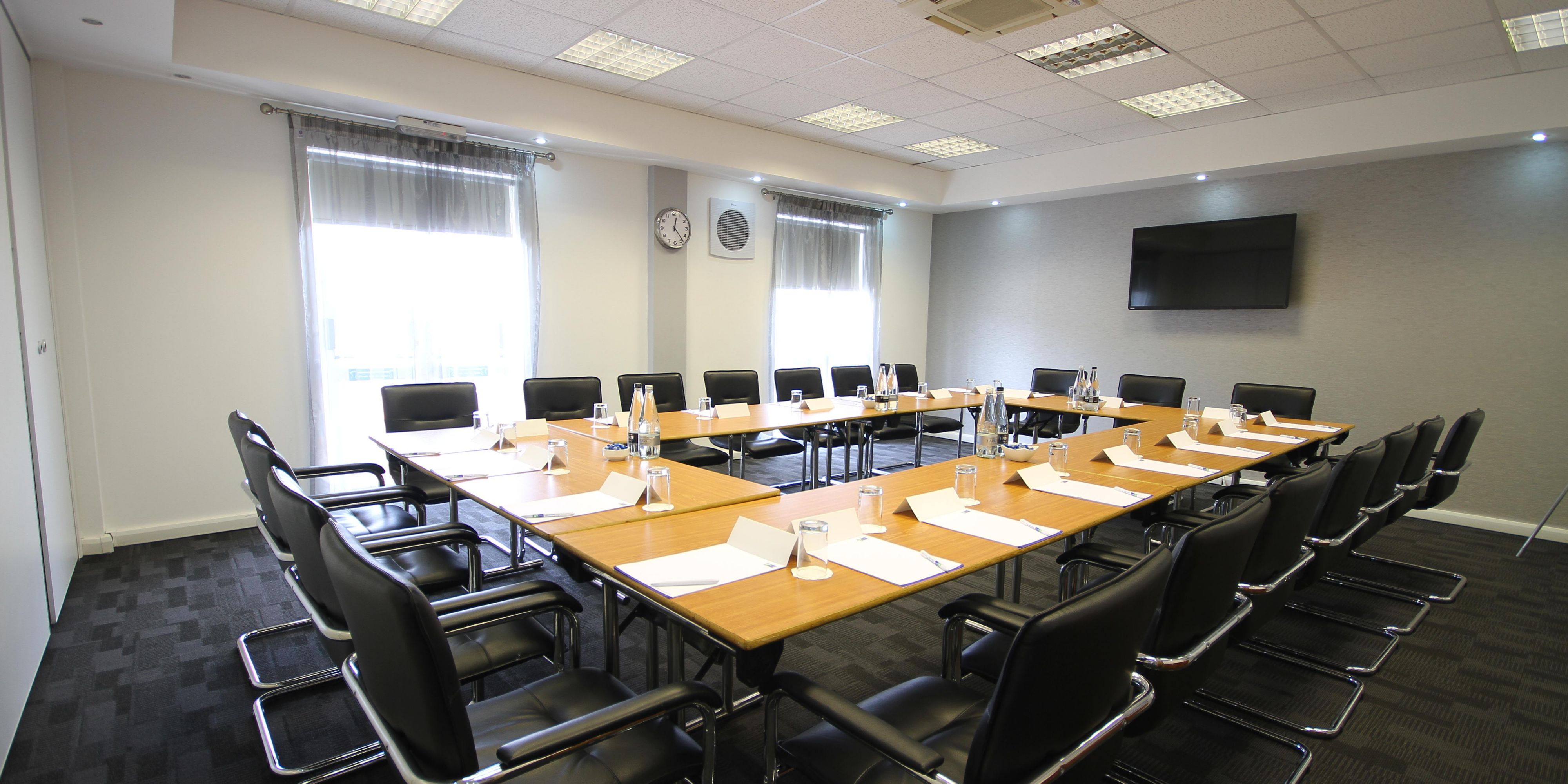 Two naturally lit meeting rooms available for hire. Conference facilities for up to 40 delegates when combined.
Both located on our ground floor with air conditioning and natural daylight. 
Room hire includes bottled water. Tea and coffee facilities available and buffets when requested in advance. 
Complimentary flip charts and stationary.