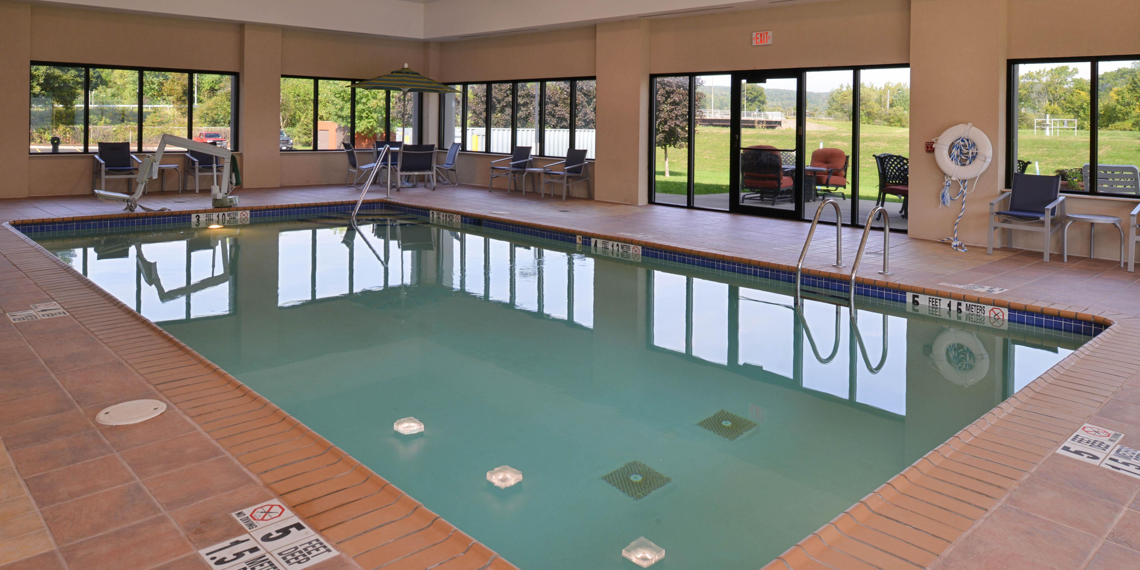 Our pool is open! Enjoy the area's largest and spacious indoor heated pool open every day. 