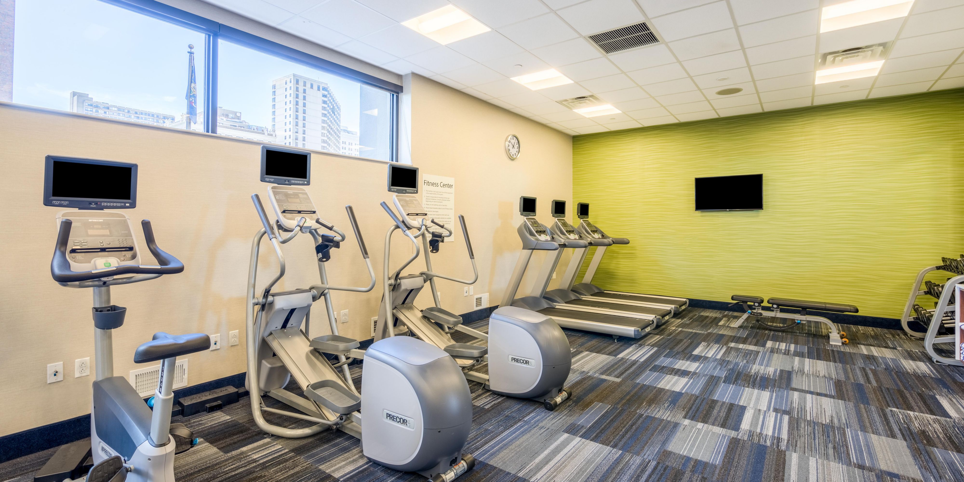 Stay committed to your fitness routine with an invigorating workout in our state-of-the-art 24-hour fitness center. Equipped with top-of-the-line Precor machines, free weights, and fitness stability balls, you can sculpt and strengthen at your convenience. 