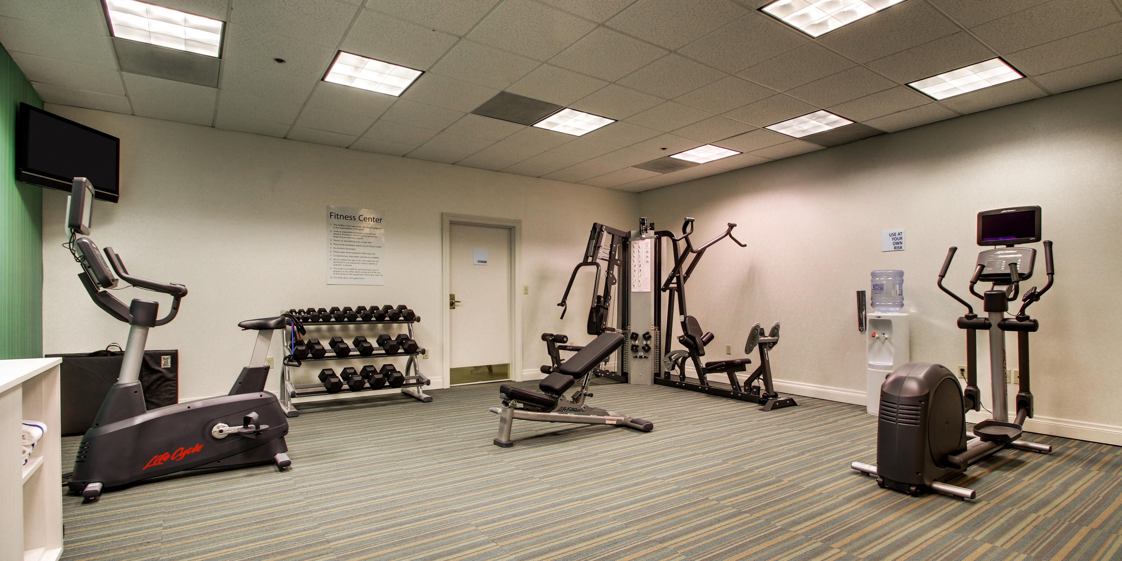 The Fitness Center at the Holiday Inn Express Poughkeepsie hotel features a treadmill, elliptical, recumbent bicycle, free weights ranging from 5lbs- 50lbs, bosu and balance ball, and yoga mats.

Hours of Operation: 6:00 AM to 11:00 PM