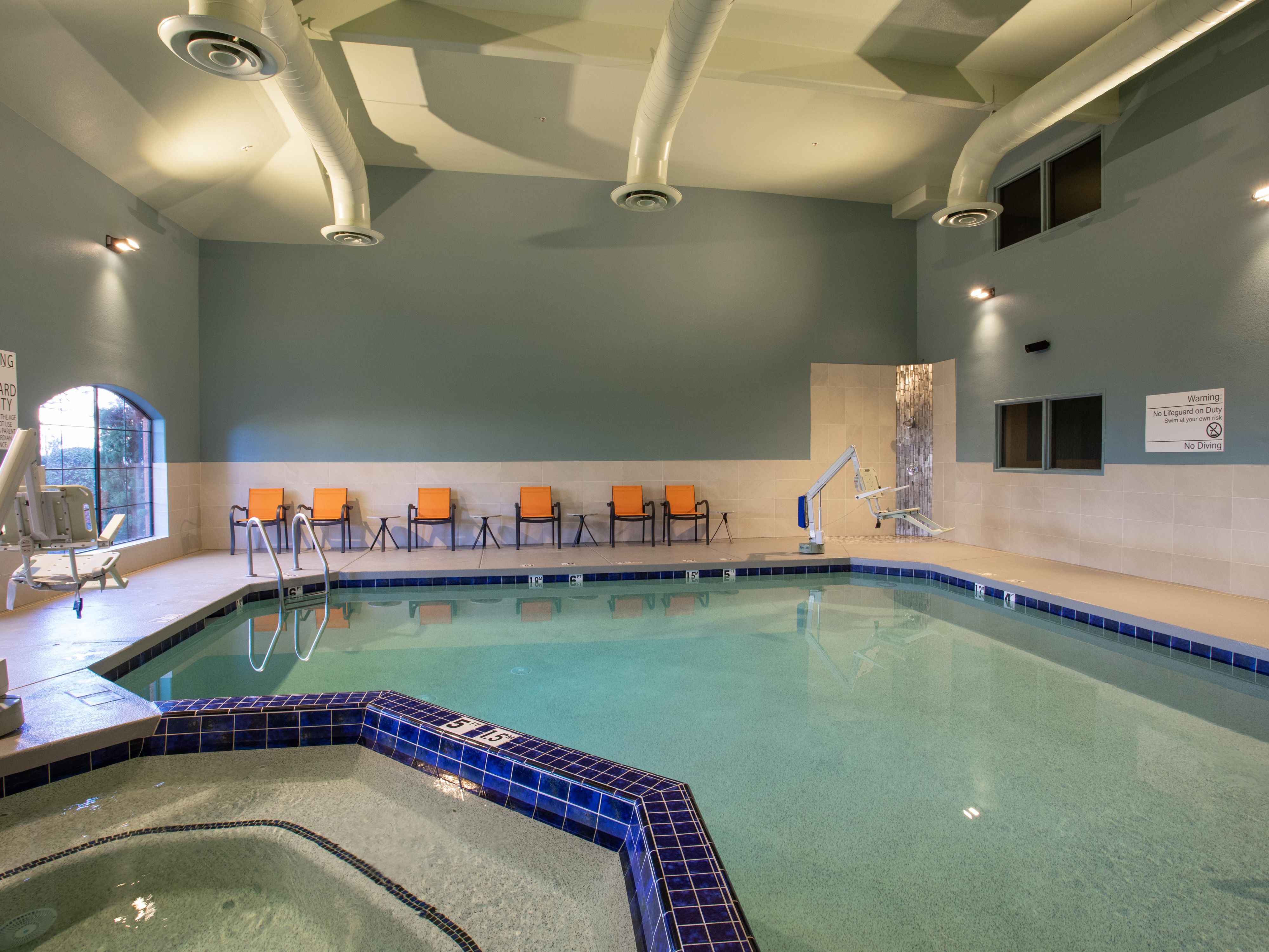 Enjoy our heated indoor pool open from 6:00 AM - 11:00 PM.