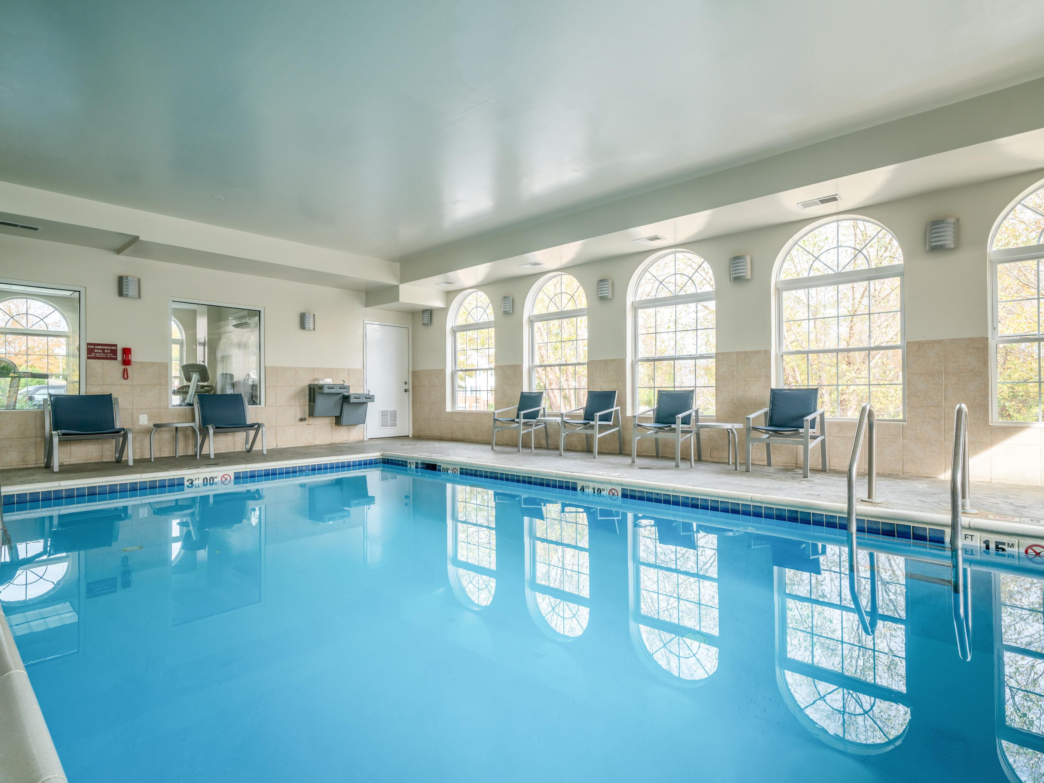 Take a dip in our indoor heated pool and soak in our hot tub.