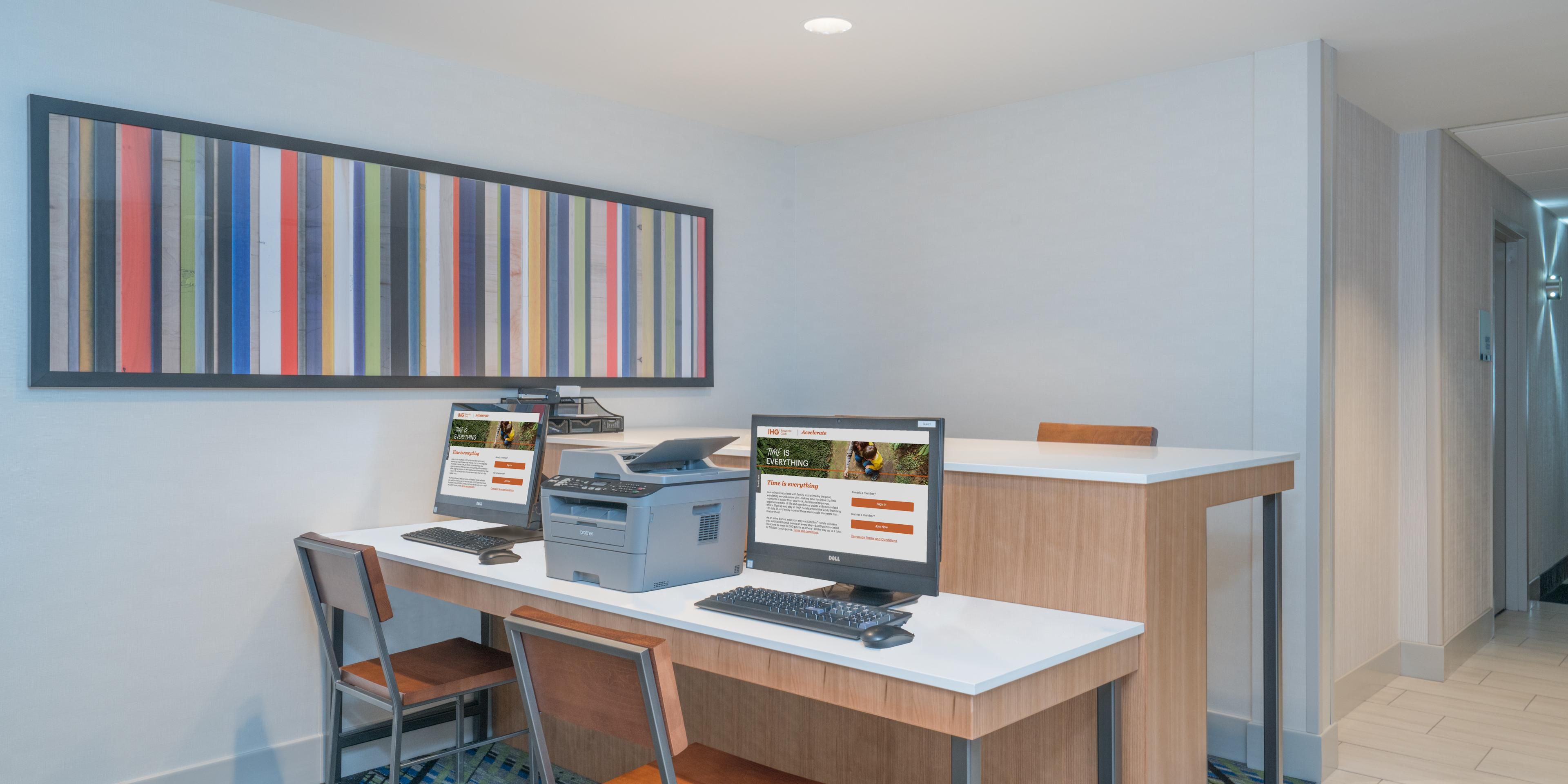 Business services available include on-site business center, printer, copier and office supplies.  Internet access is also available free of charge in all guest rooms. 

