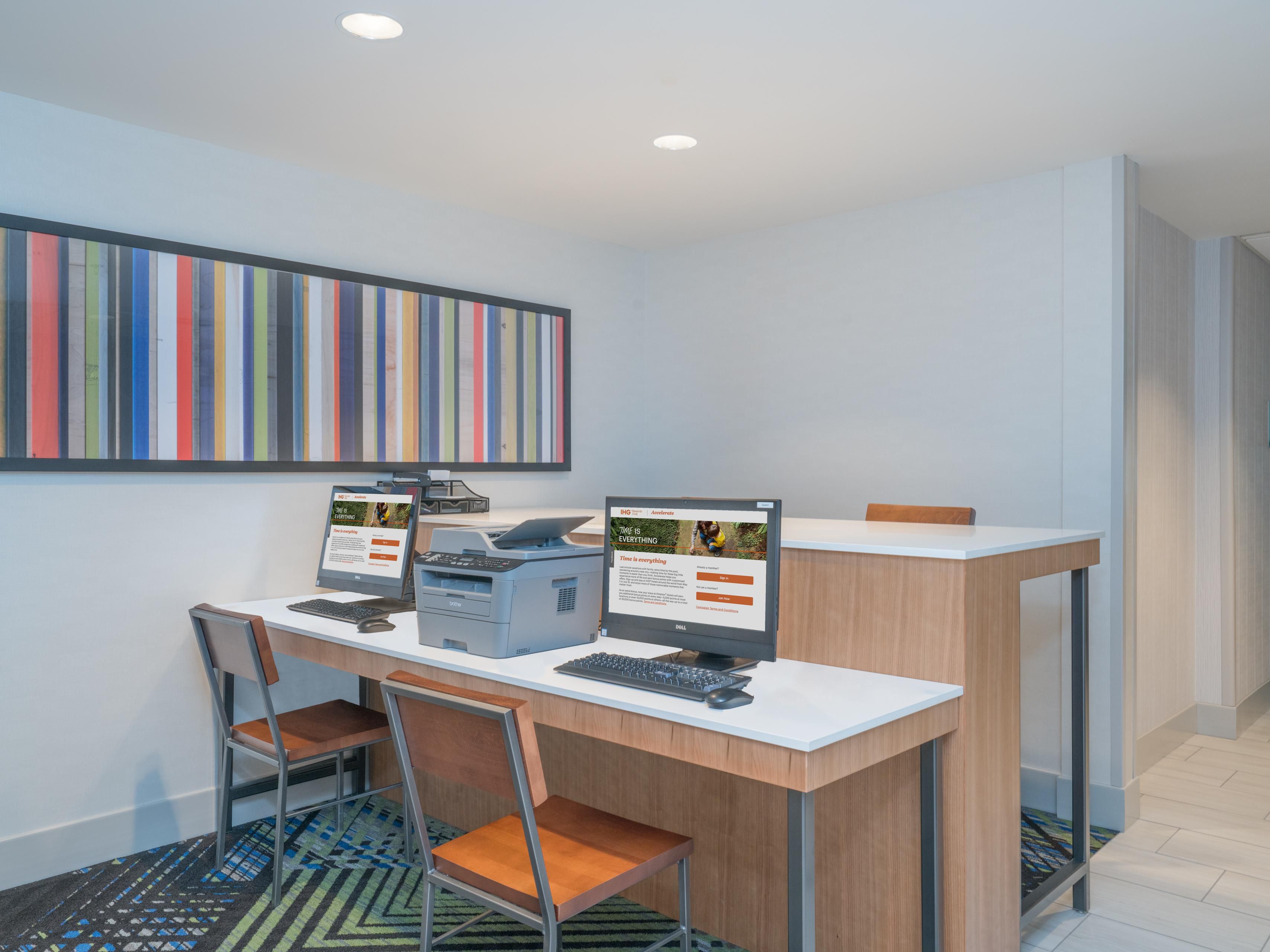 Business services available include on-site business center, printer, copier and office supplies.  Internet access is also available free of charge in all guest rooms. 

