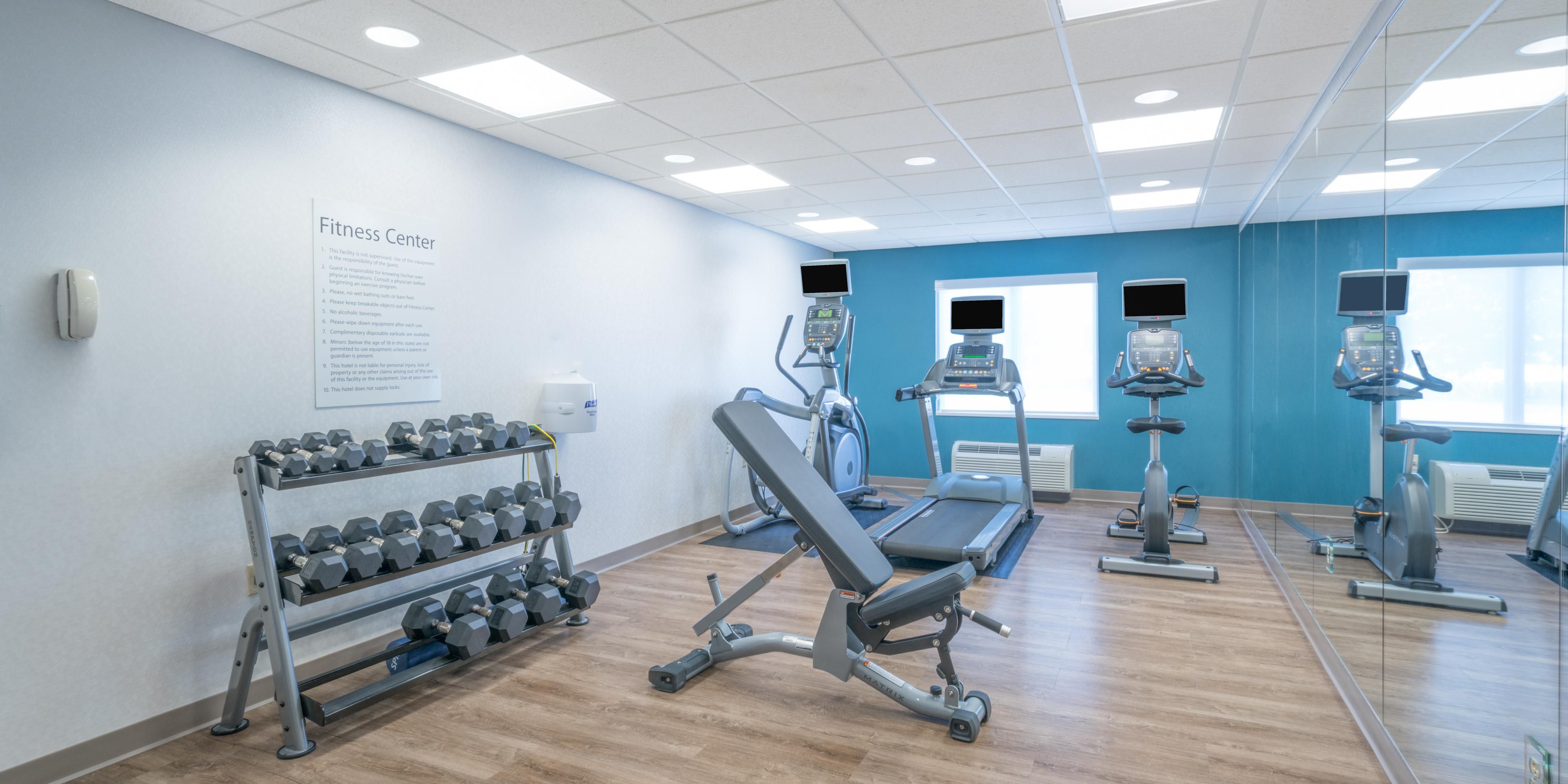 Relax and unwind at our indoor heated pool.  Our fitness center includes a stationary bike, treadmill and elliptical machines. 