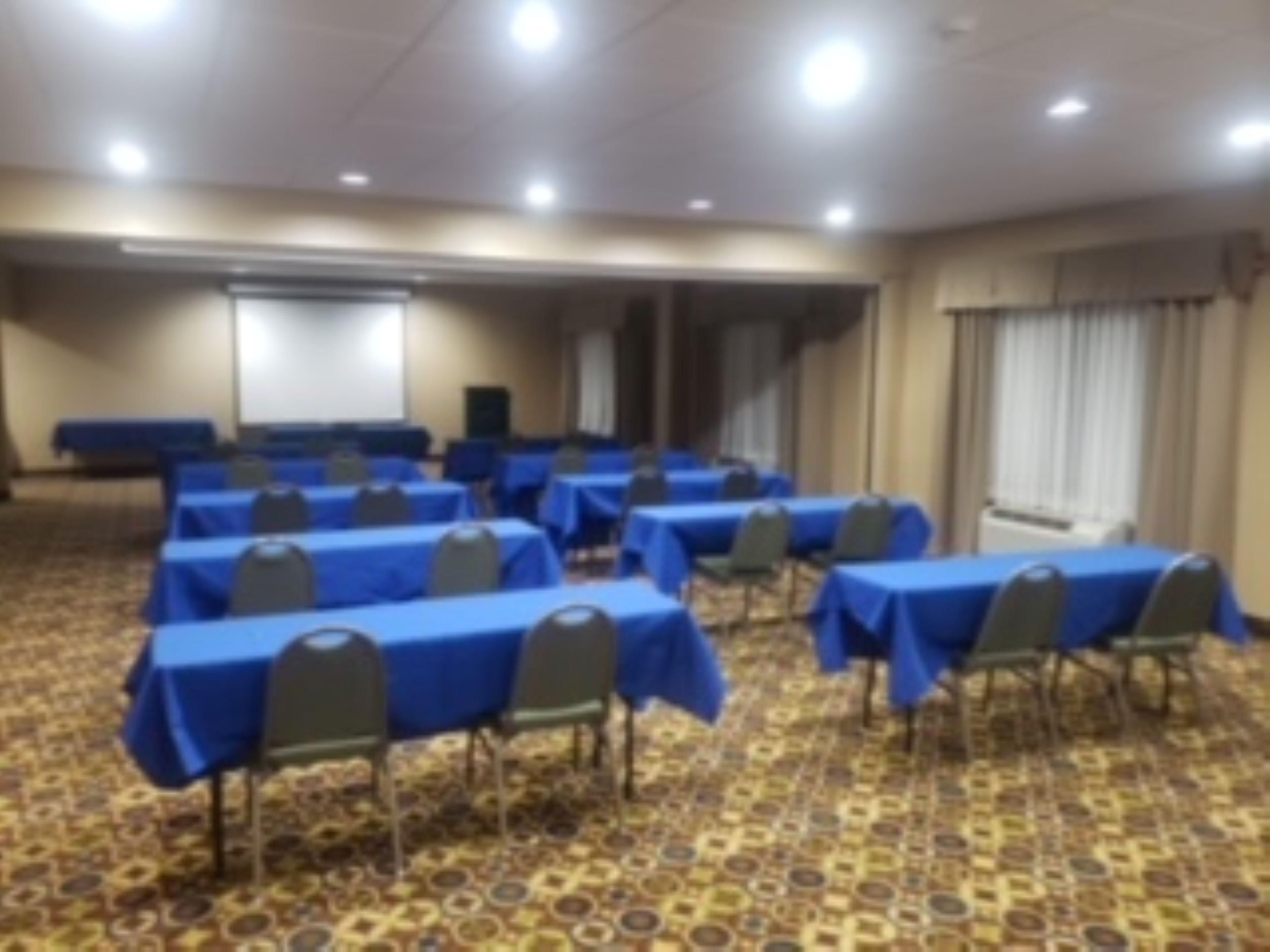 Our two meeting rooms are perfect for your next work conference, training, etc. Each meeting space is 625 sq. ft hosting 25 guests comfortably. The option to convert both meeting rooms to one is also available totaling 1,250 sq. ft accommodating up to 50 guests. We offer complimentary hot coffee and water, Wi-Fi, and a variation of setup options.