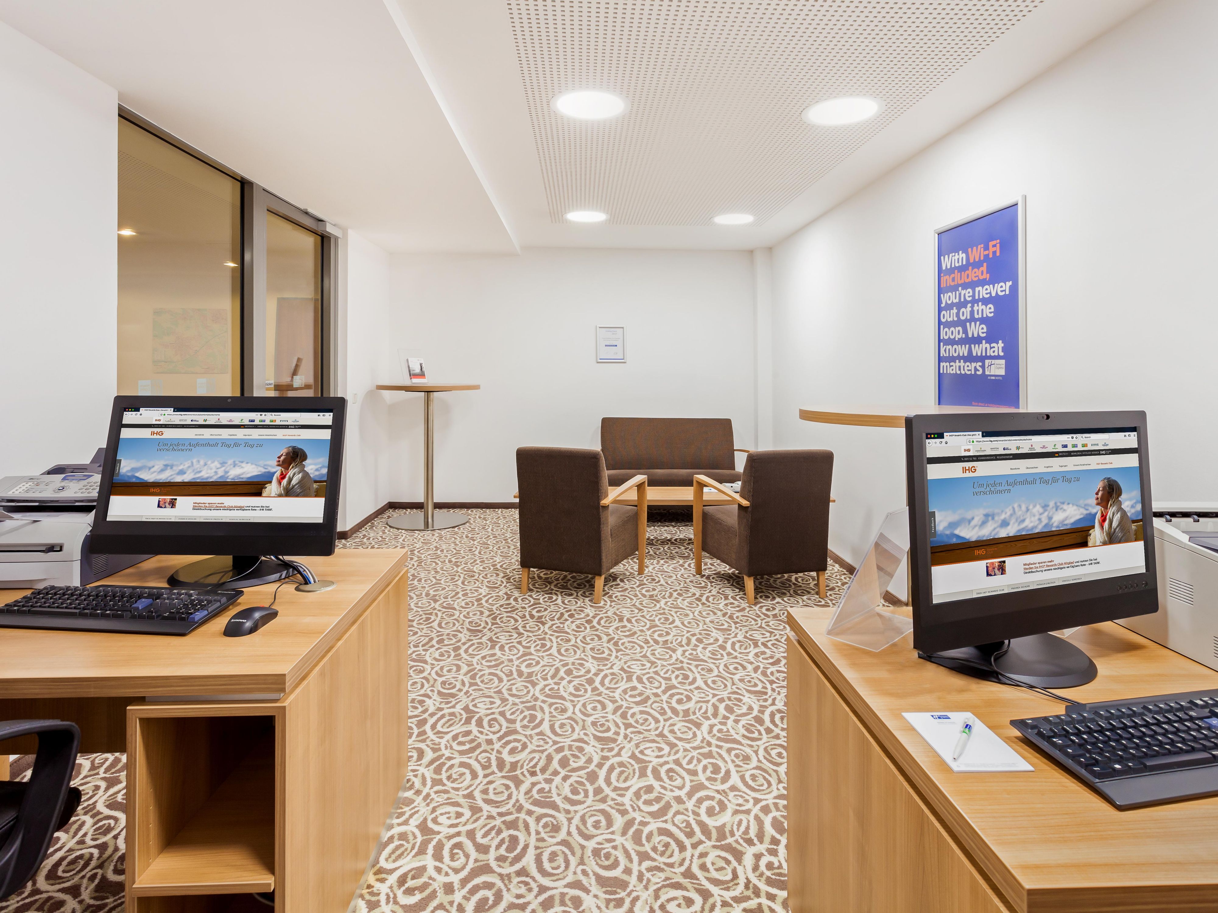 Handy computers and printers in the business centre.
