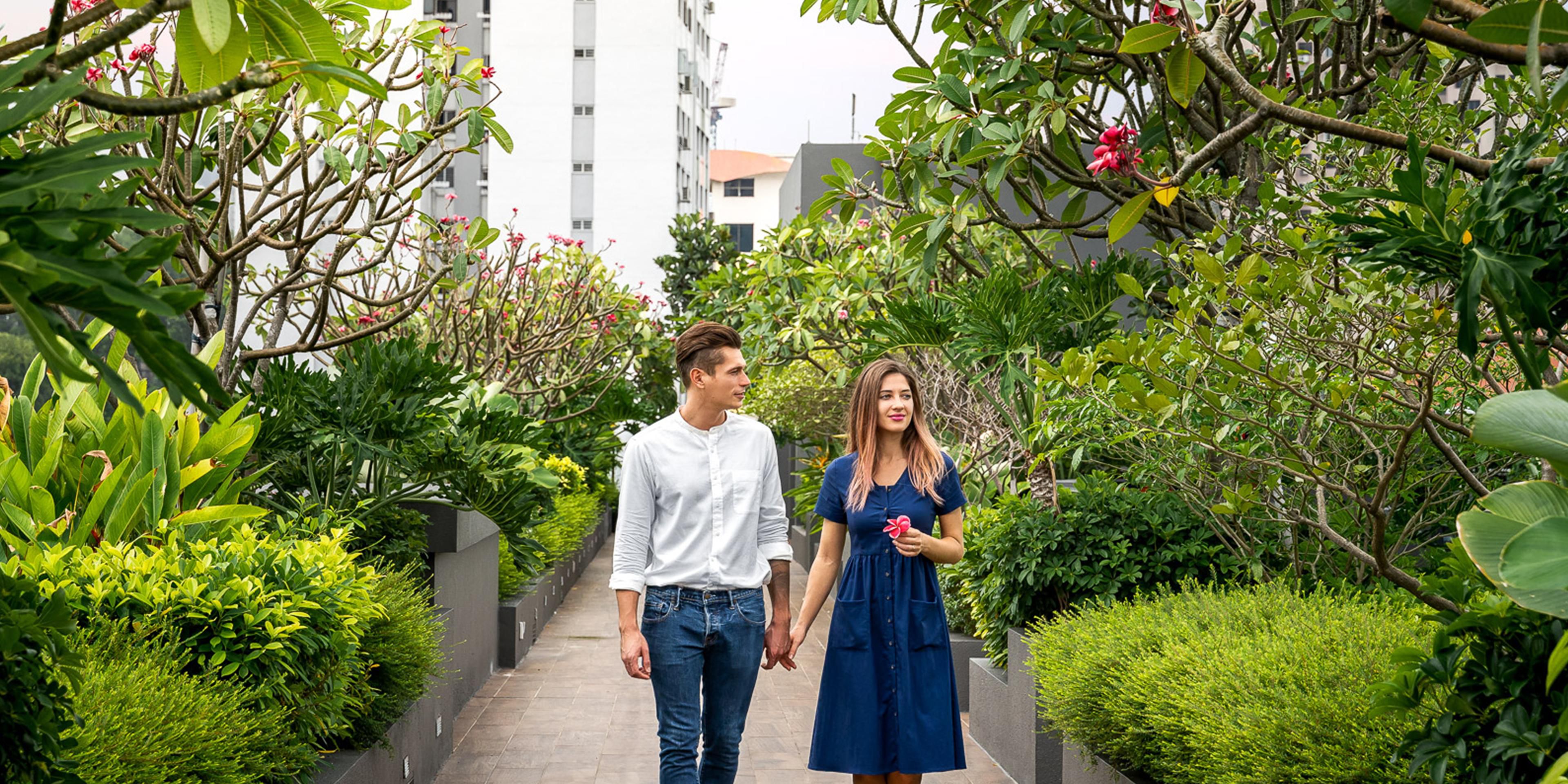 Refresh your sight and be recharged at our rooftop garden. Offering a skyline view of Singapore's cityscape accompanied by an array of plant species to brighten up your day!