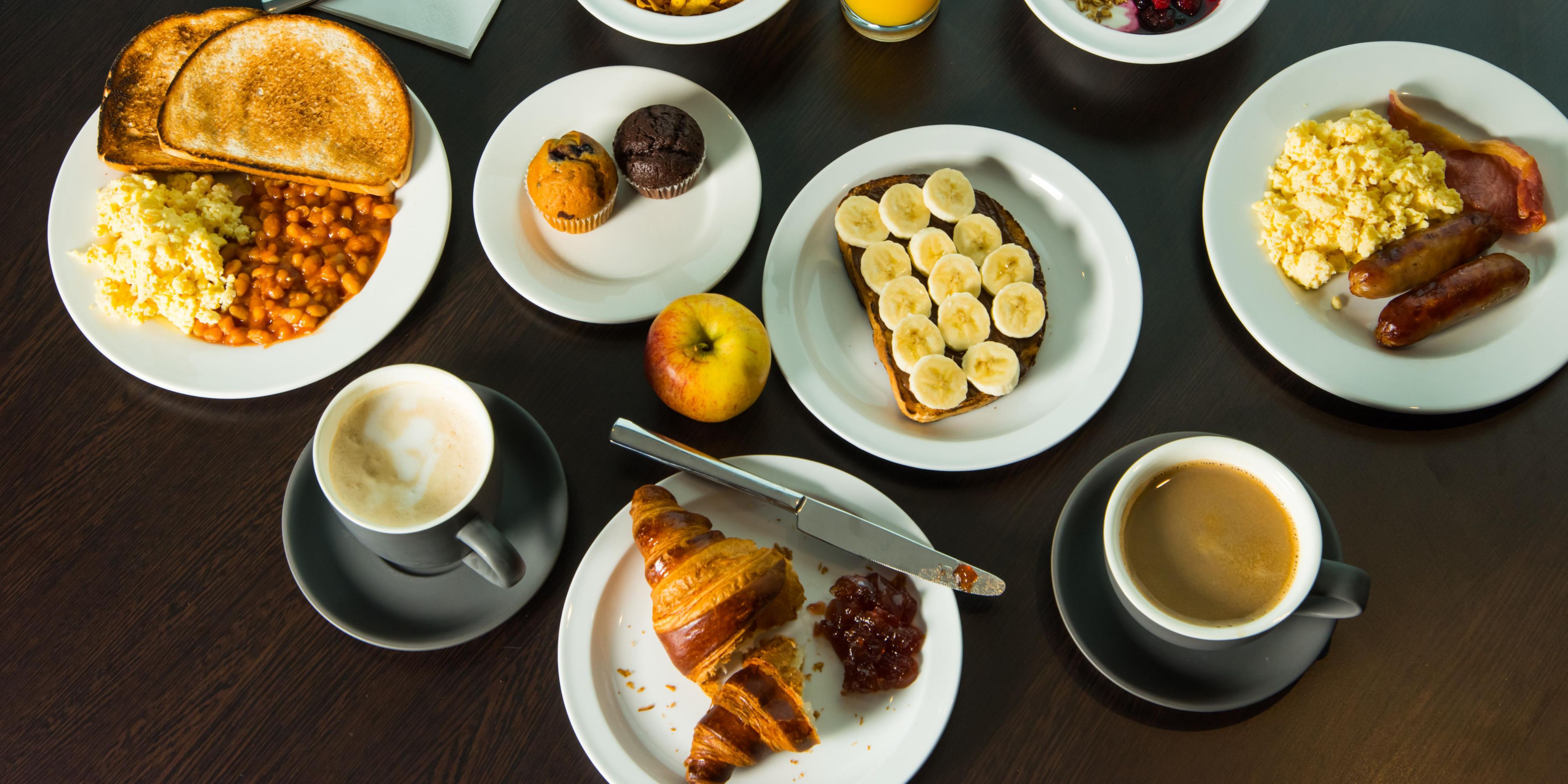 Kickstart your morning with our inclusive breakfast. Choose from a selection of hot and cold items like bacon, scrambled egg, sausages, toast and pastries. Grab & Go bags are available if you're in a hurry!