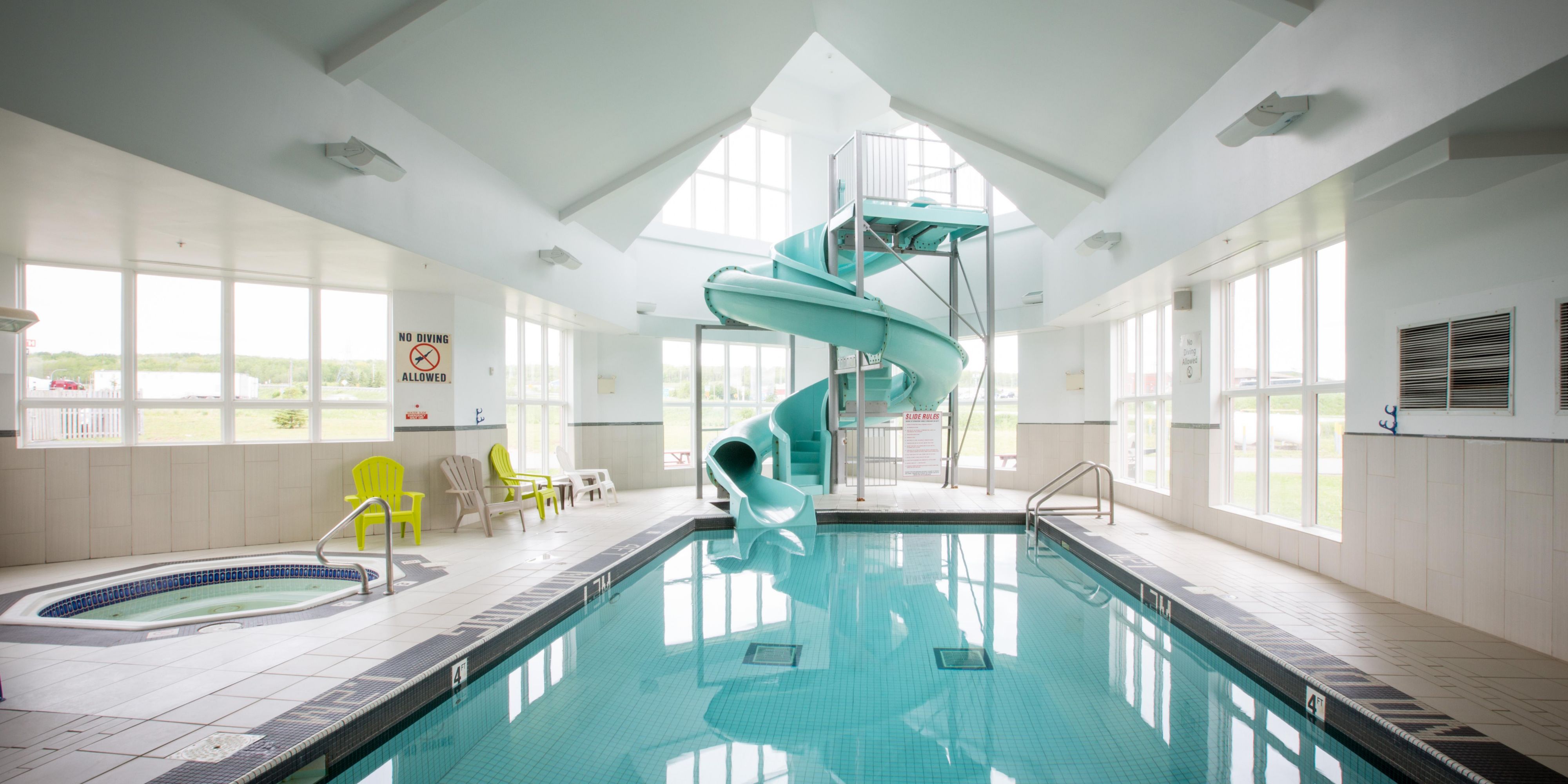 Our hotel features an indoor heated pool, 80 foot water slide, and hot tub. We're the only hotel in Pictou County with a pool. Don't miss the chance to check it out!