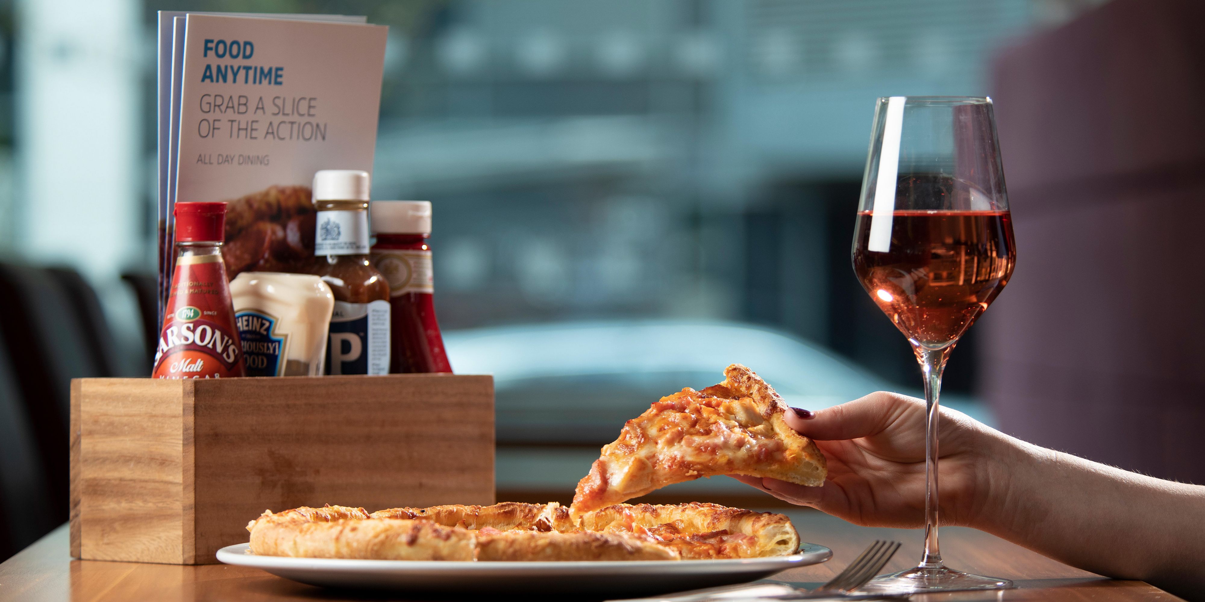 Order simple and convenient meals, from pizzas and curries to burgers and pasta in the hotel Great Room. Sample menu. Items may vary.