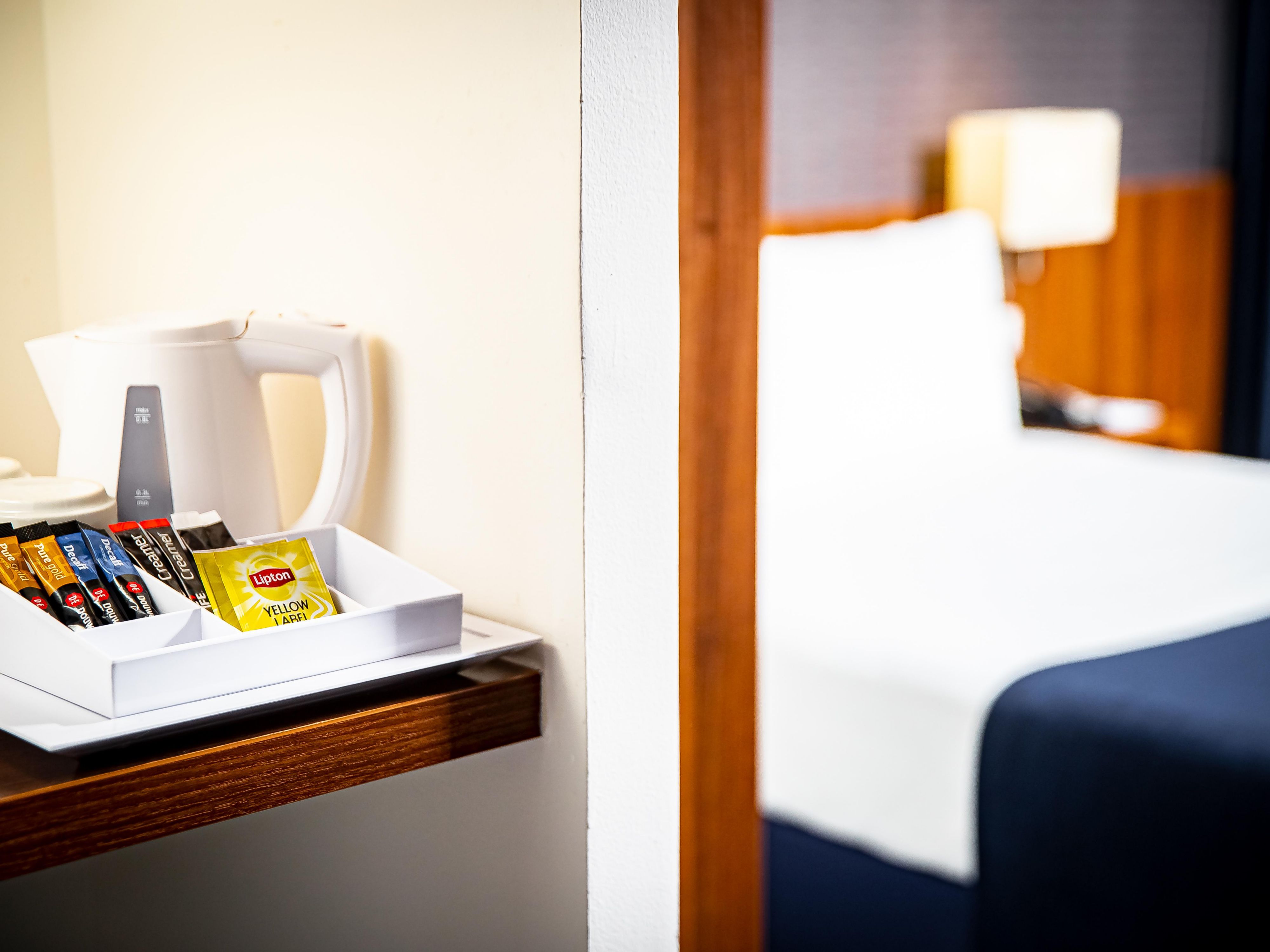 In our modern guest rooms, coffee and tea are available to you.