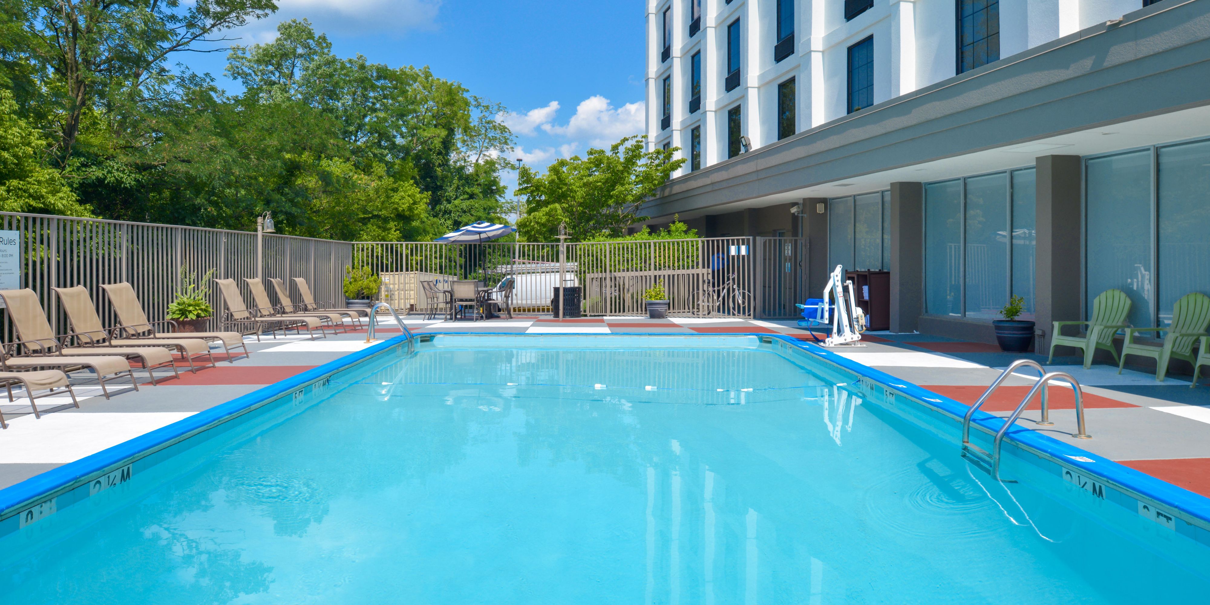 Our outdoor pool is available for swimming Memorial Day weekend through Labor Day, from Monday through Thursday 2pm-8pm; Friday, Saturday and Sunday 10am-8pm. 