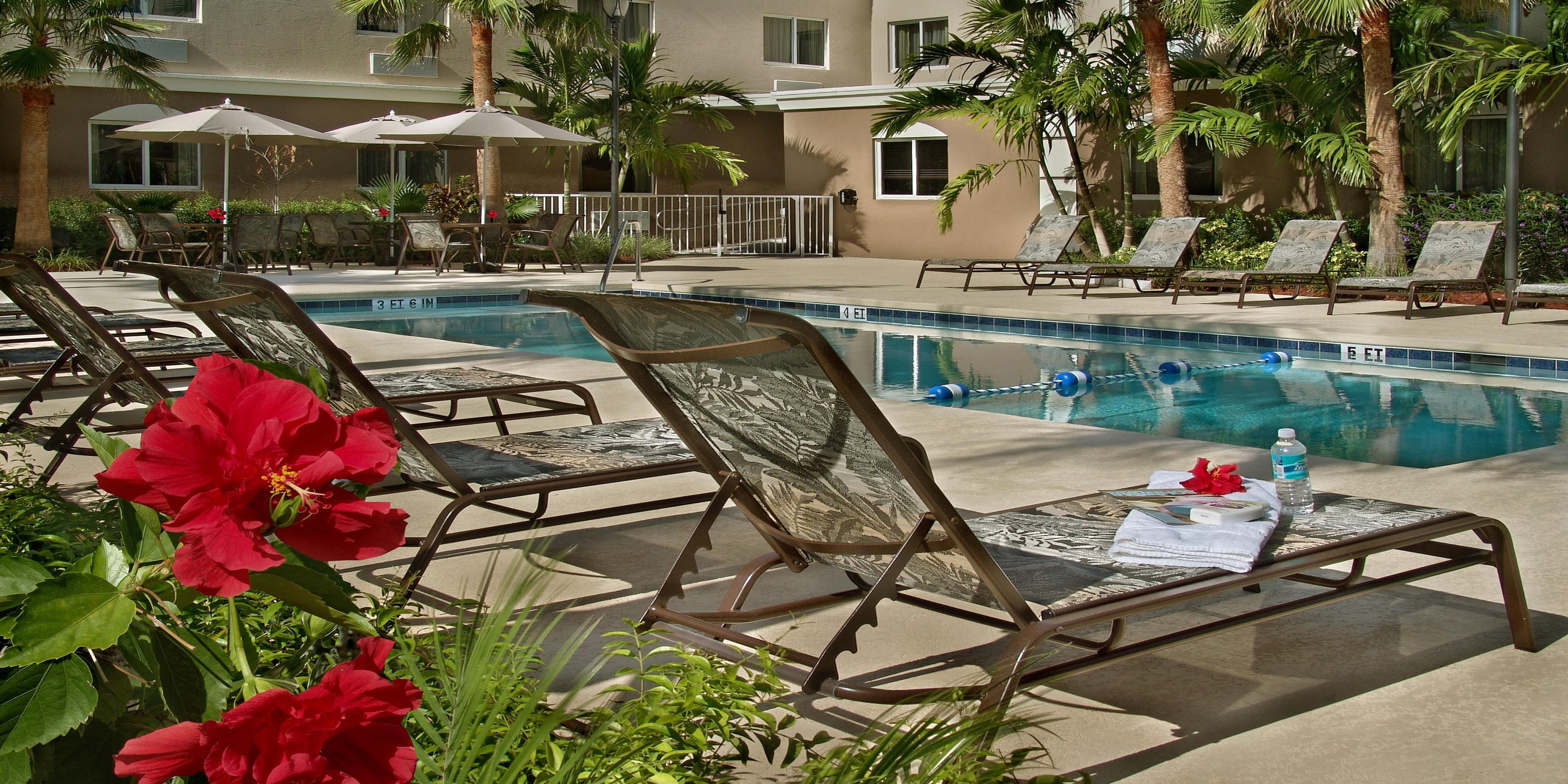 Enjoy Florida's beautiful weather with a dip in our outdoor pool, open year around. Wrap up the day by taking an evening swim to soak away the stresses of the day.