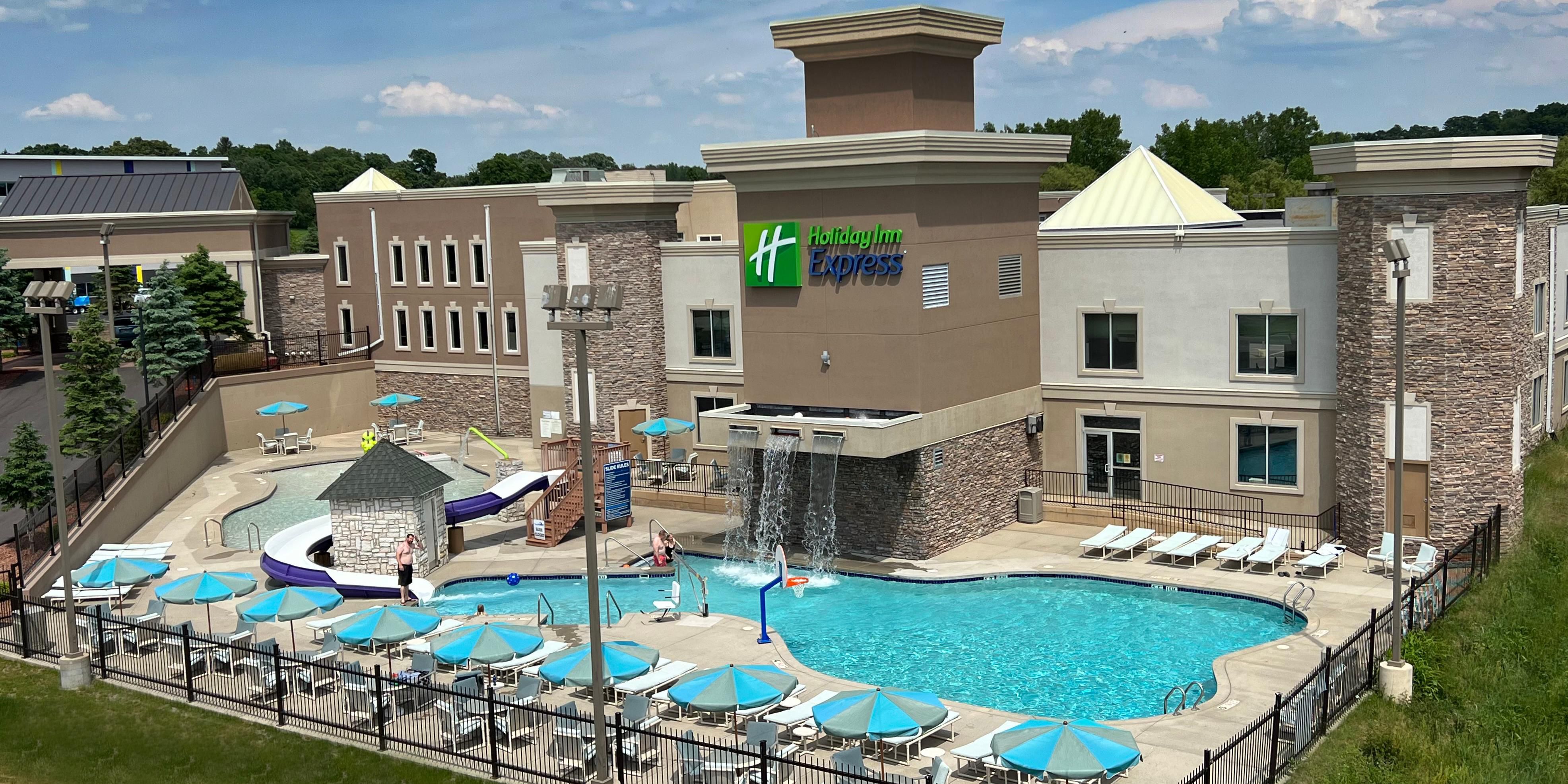 Enjoy our expanded indoor and outdoor pool area that includes a kiddie area with pool, hot tub & water slide. 