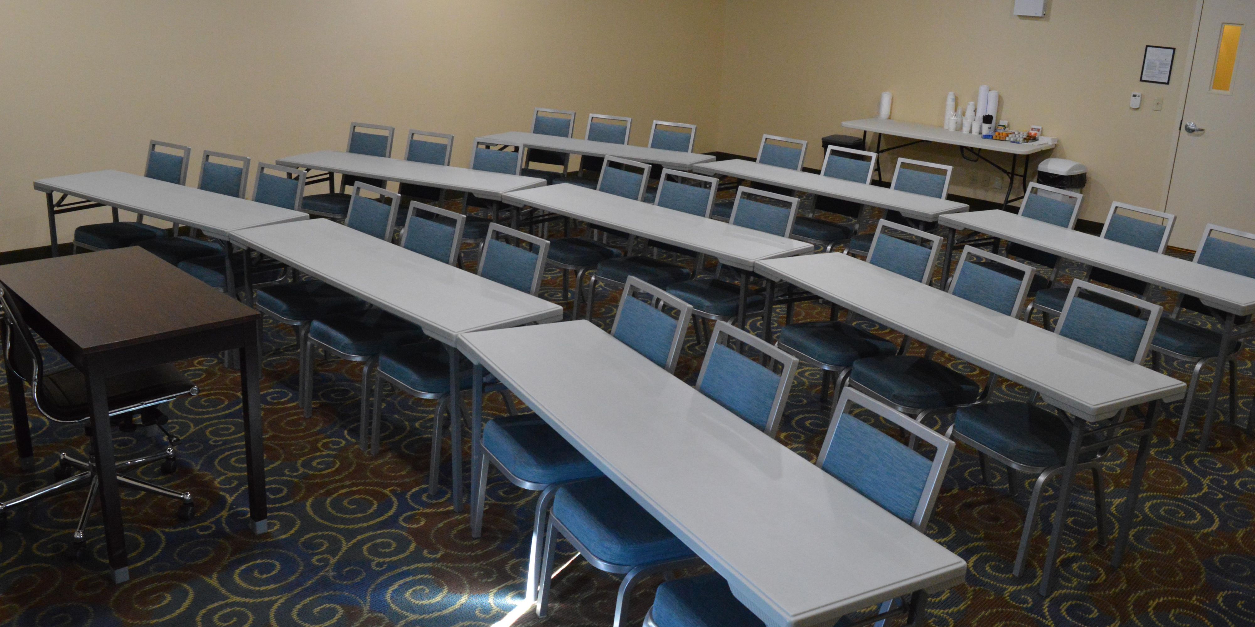 Need a meeting space? We can help with that. Our meeting room can hold up to 15 people following the social distance guideline. 